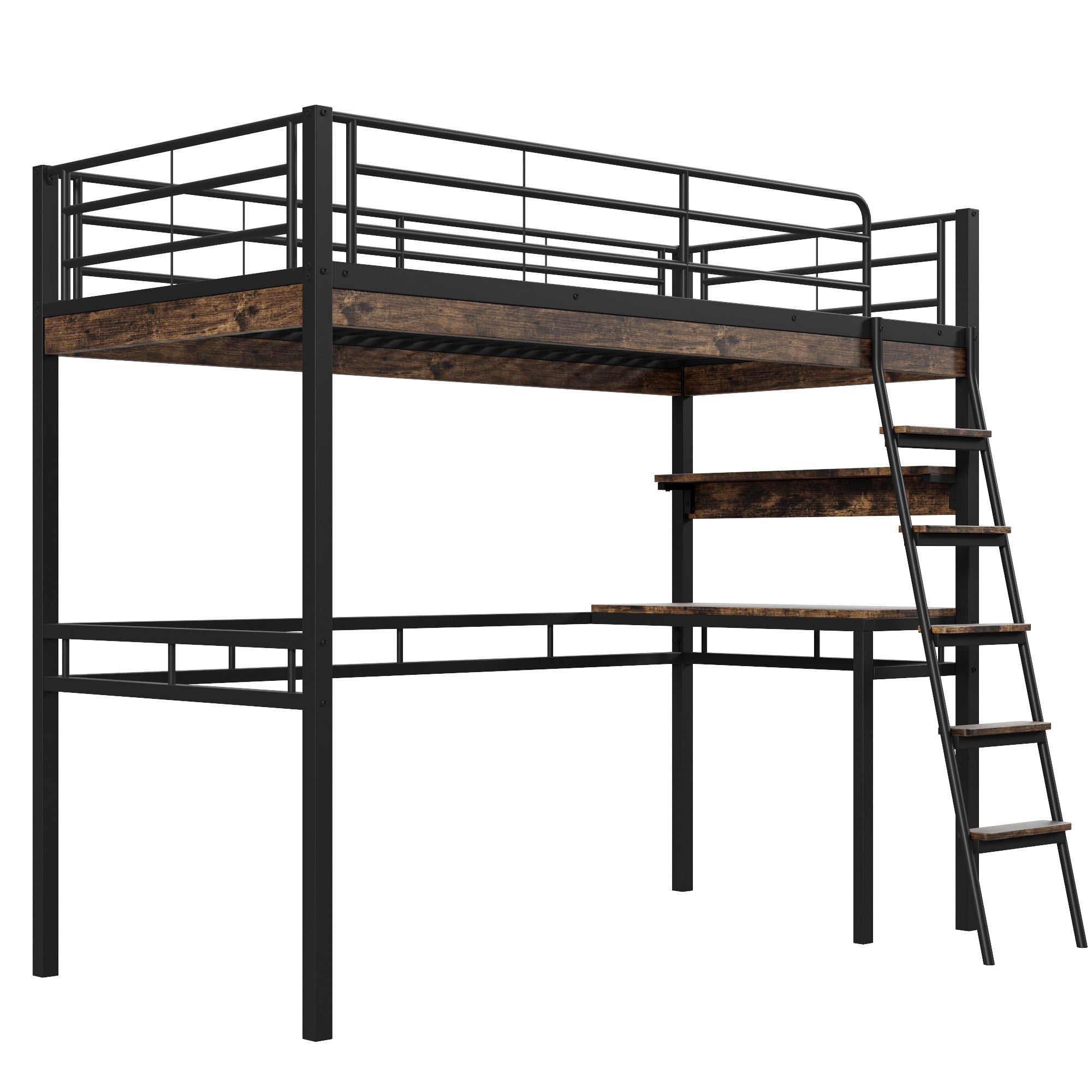 Logidon hoogslaper 90x200 cm met bureaurelingladder zwart
