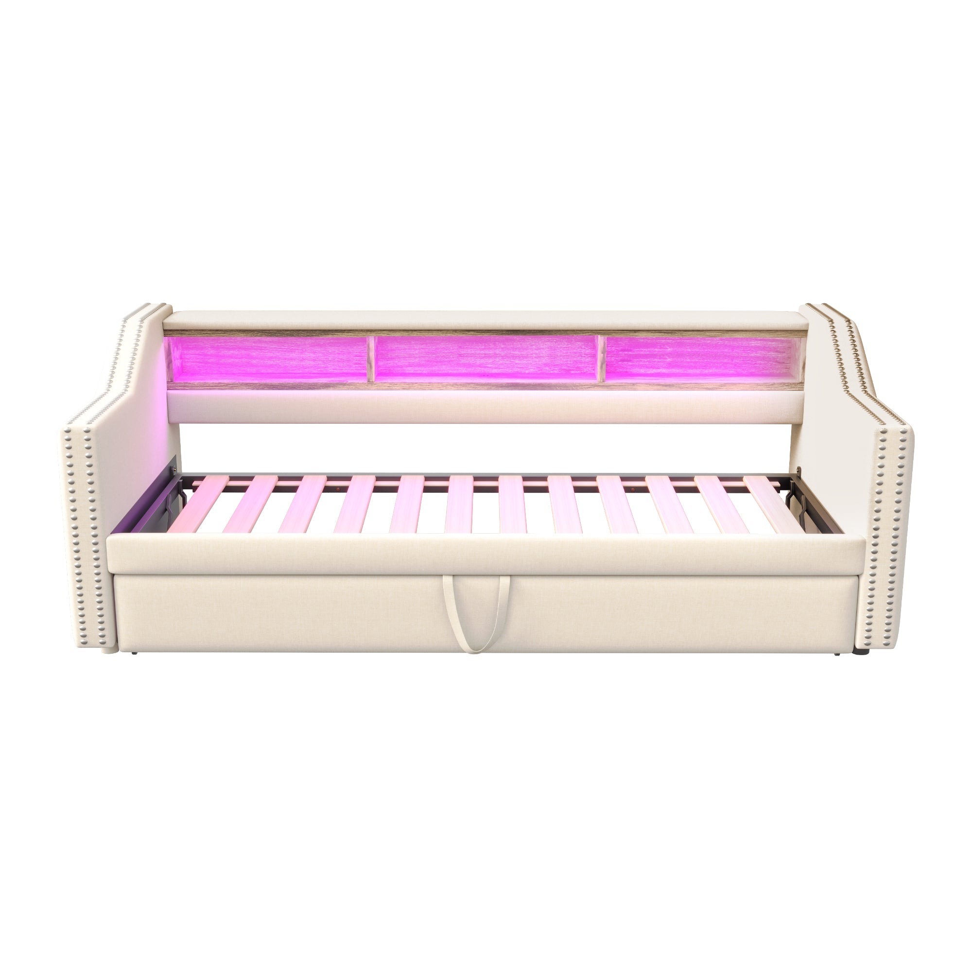 Logidon Upholstered Bed Extendable Sofa Bed 90/180 X 190 Beige Storage Compartment