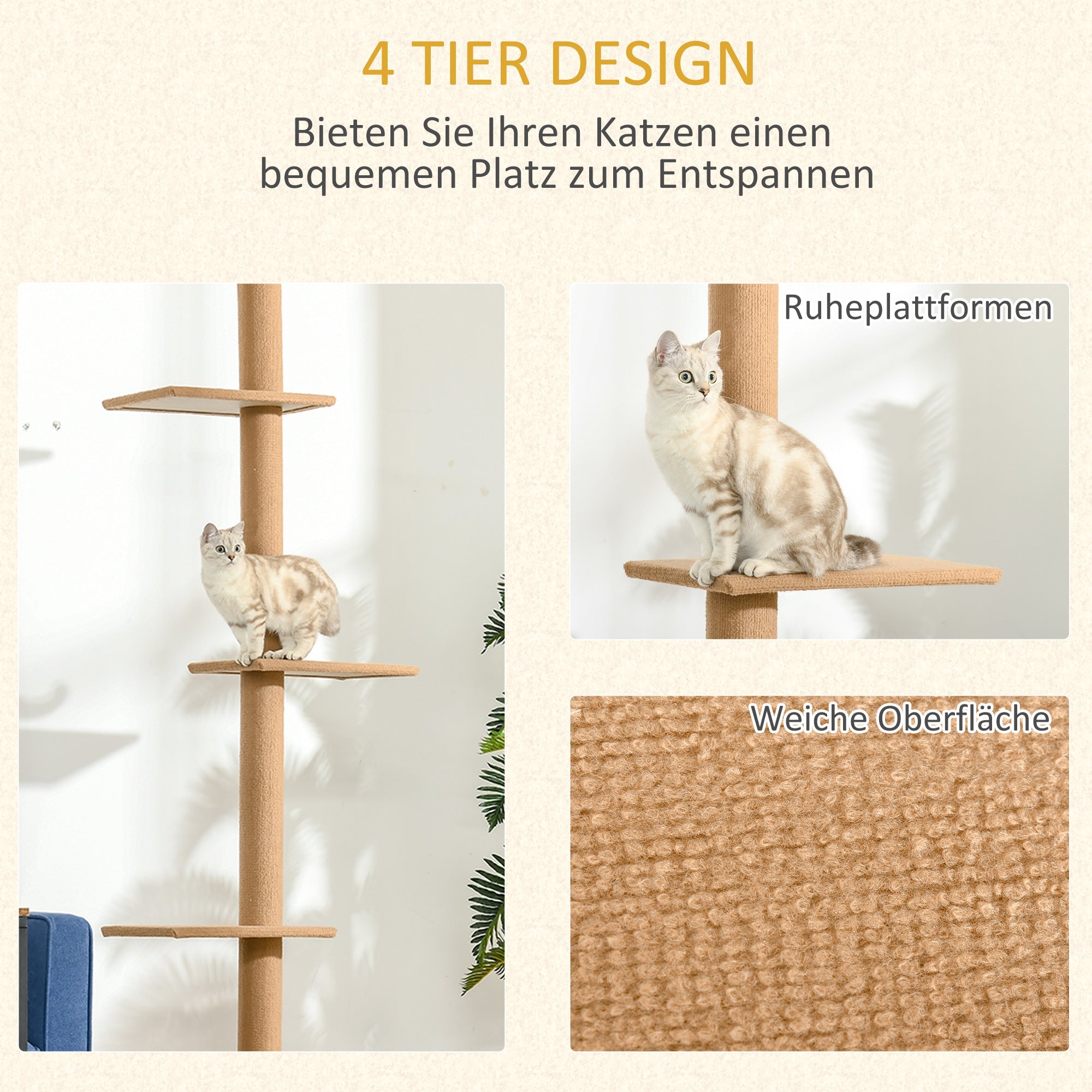 Logidon In hoogte verstelbare kattenkrabpaal lichtbruin 228 tot 260 cm