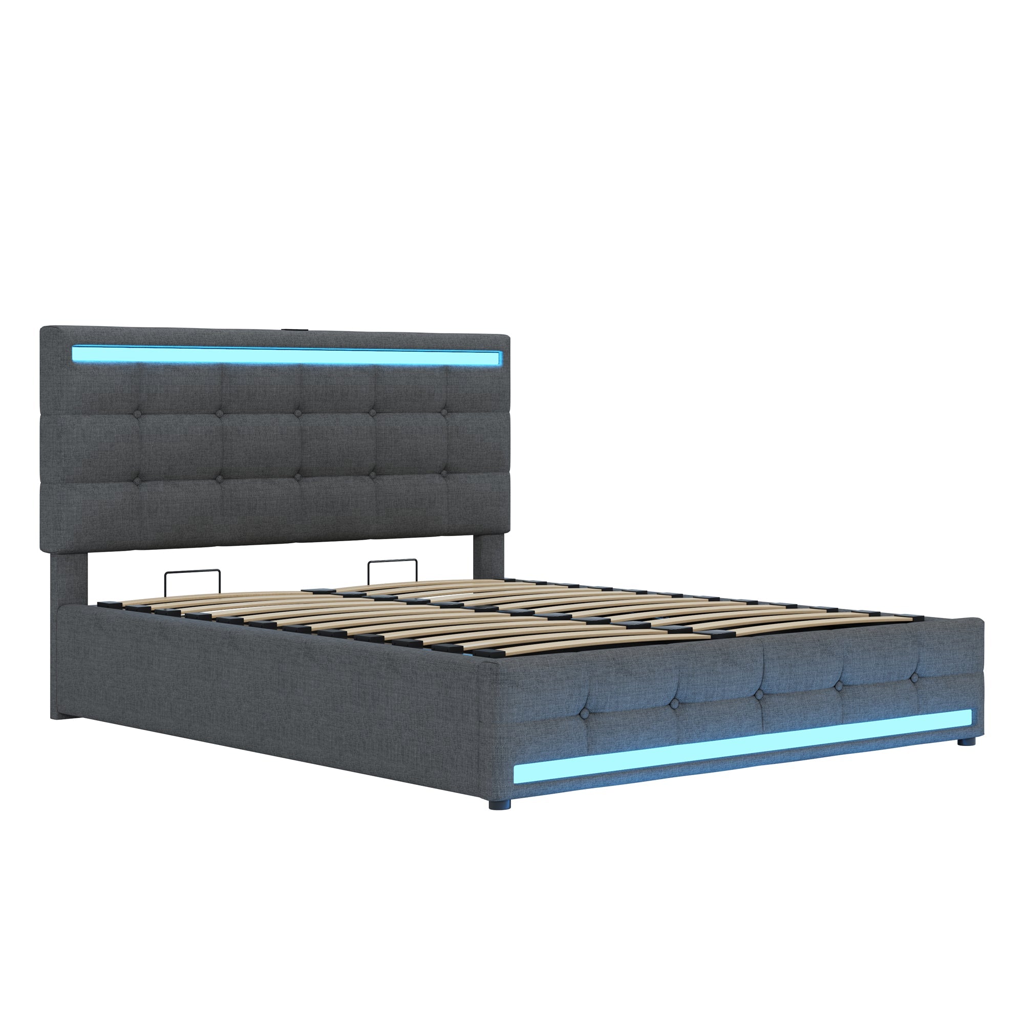 Logidon gestoffeerd bed 140x200 LED, opbergruimte, USB, grijs