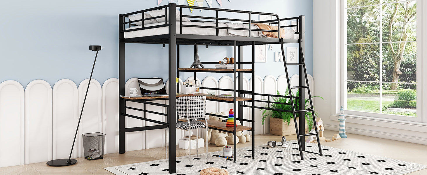 Logidon hoogslaper 90x200 cm met bureau, metalen frame zwart