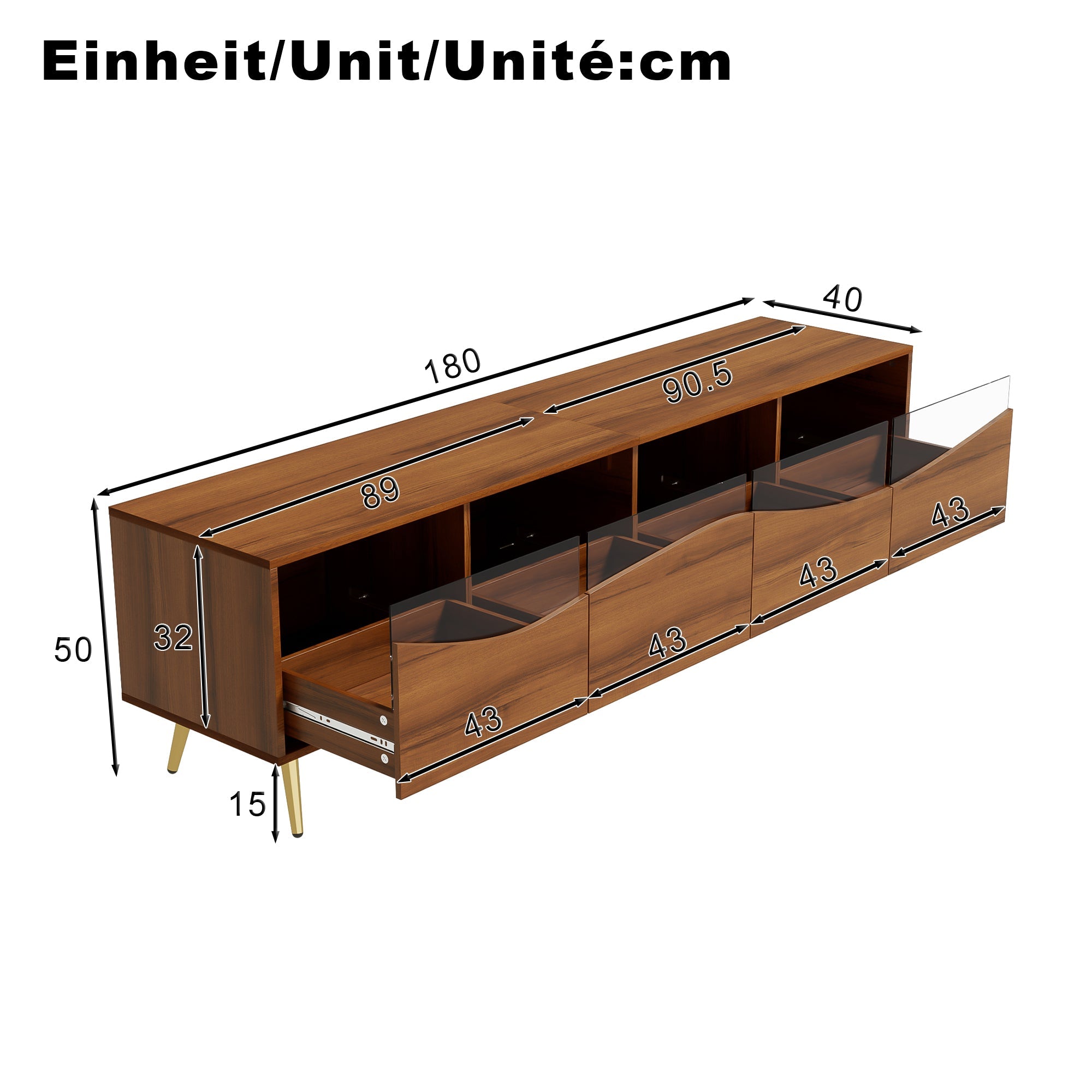Logidon Modern TV-meubel 180x40x50 cm houtlook glasfront LED