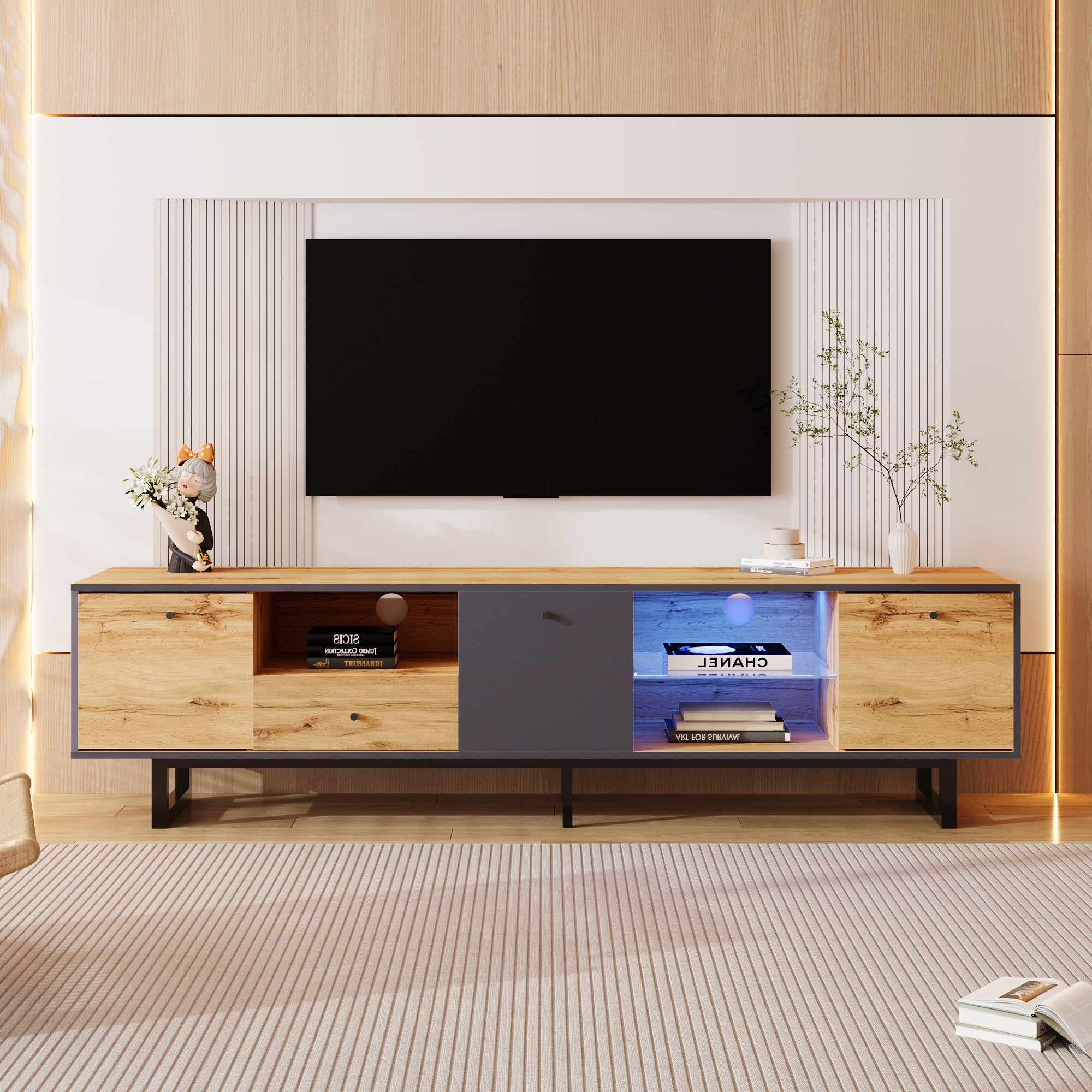 Logidon lowboard tv-meubel met LED-lichteffect natuurlijke houtlook