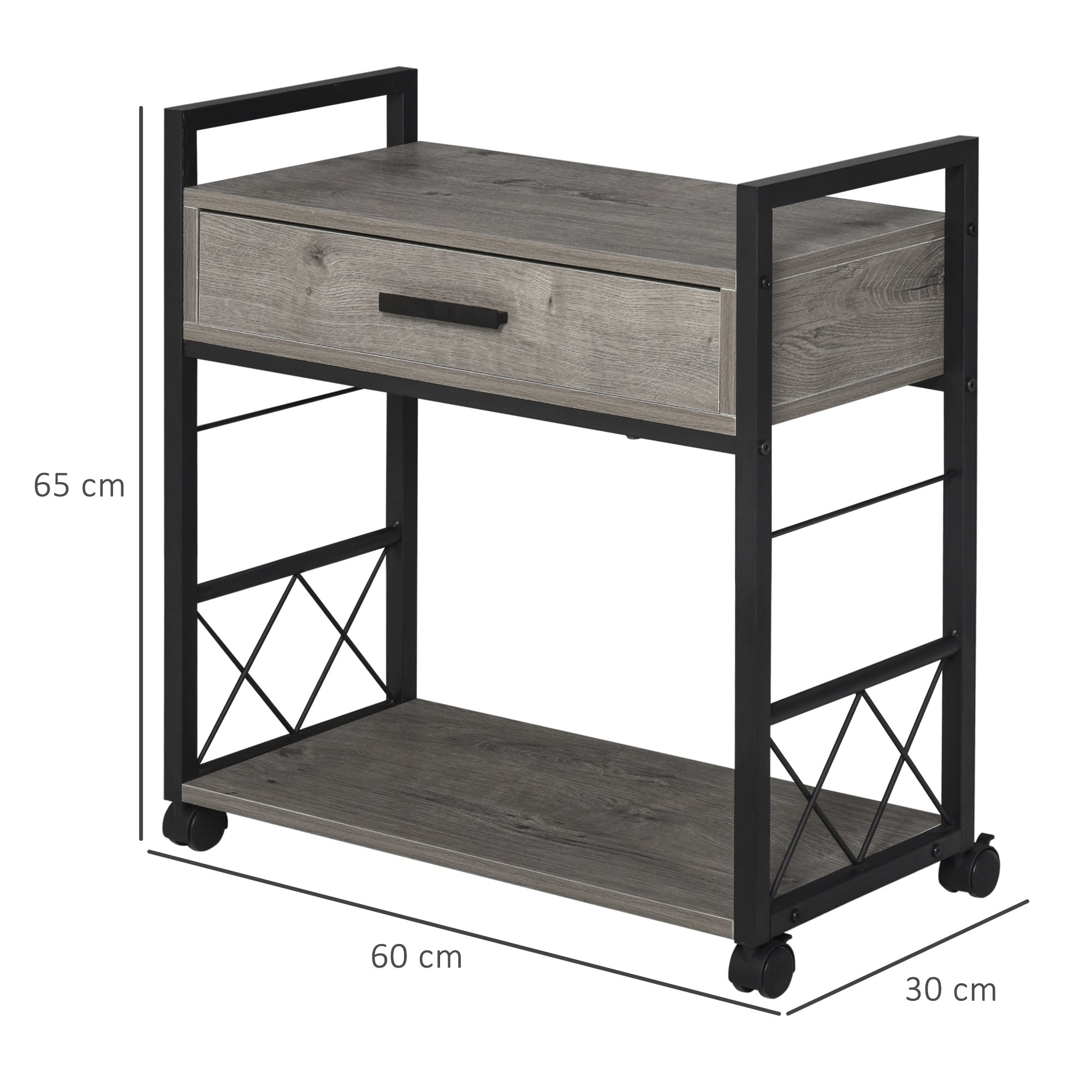 Logidon bijzettafel serveerwagen grijs met wielen 60x30x65cm