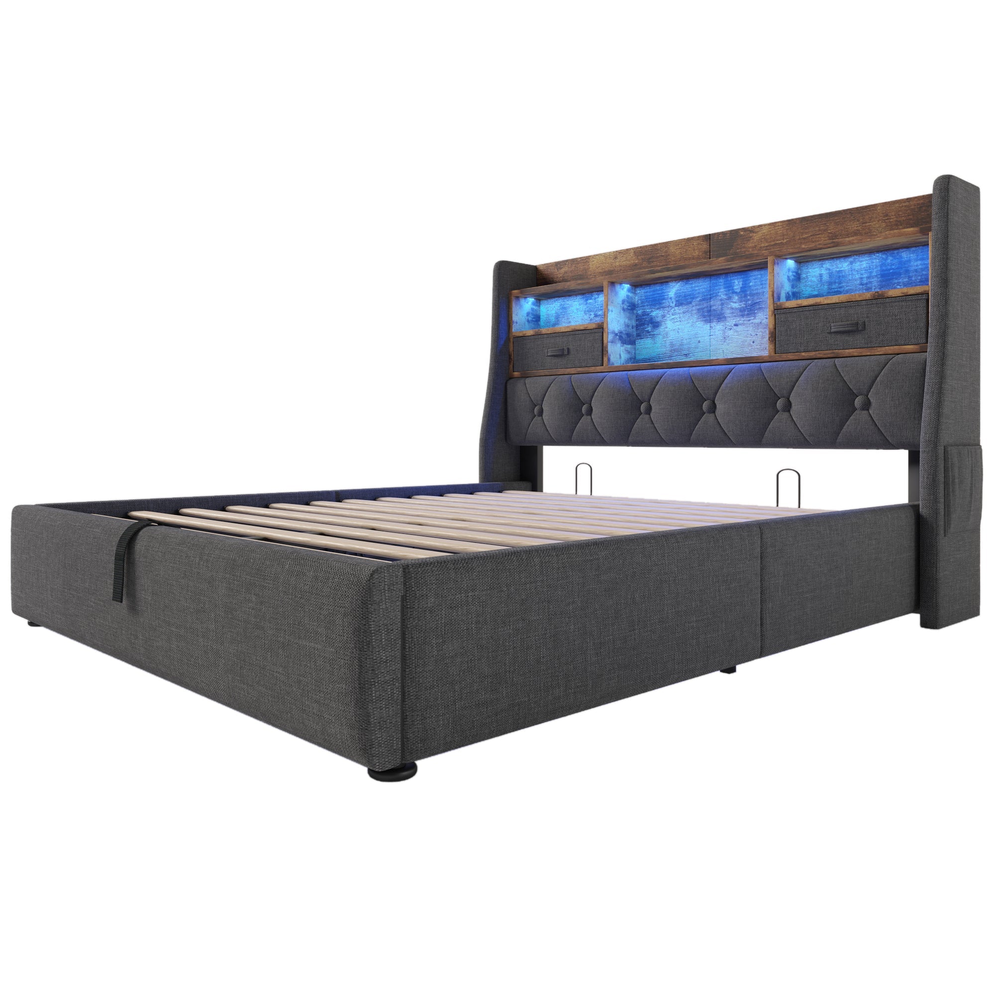 Logidon gestoffeerd bed 160x200 cm met opbergruimte, LED-hoofdbord, USB-C