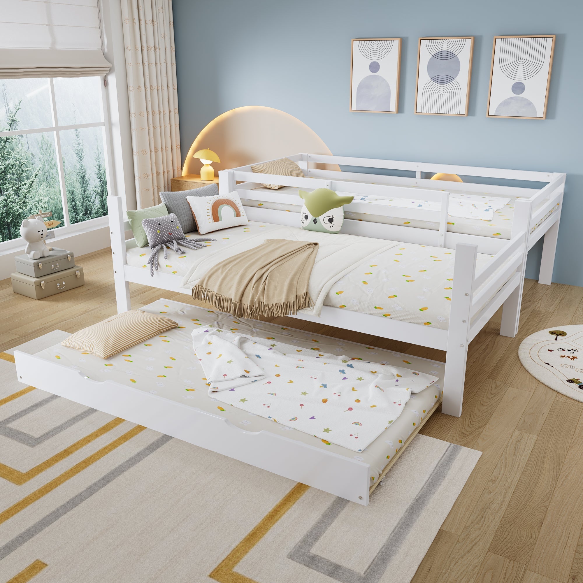Logidon Kinderstapelbed 90x200cm Uitschuifbed op wielen Wit