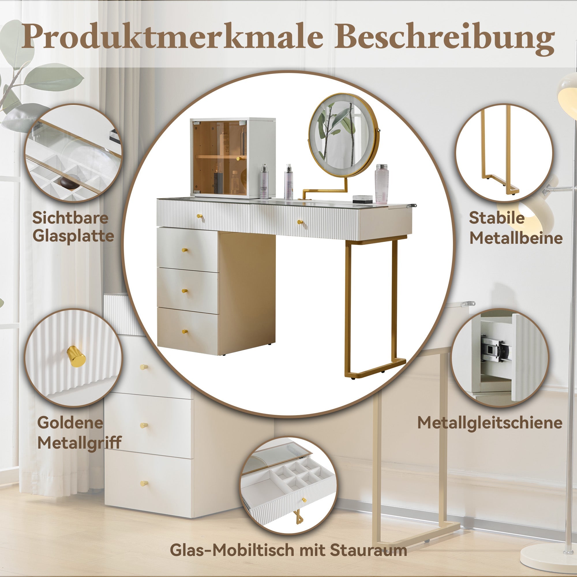 Logidon Kaptafelset met LED-spiegelglasblad Wit 120x45x115