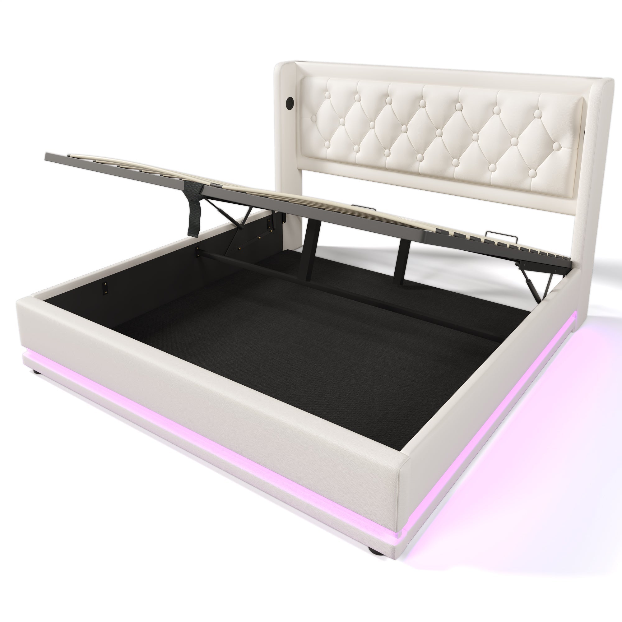Logidon gestoffeerd bed 160x200 cm wit PU met USB Type C oplaadfunctie