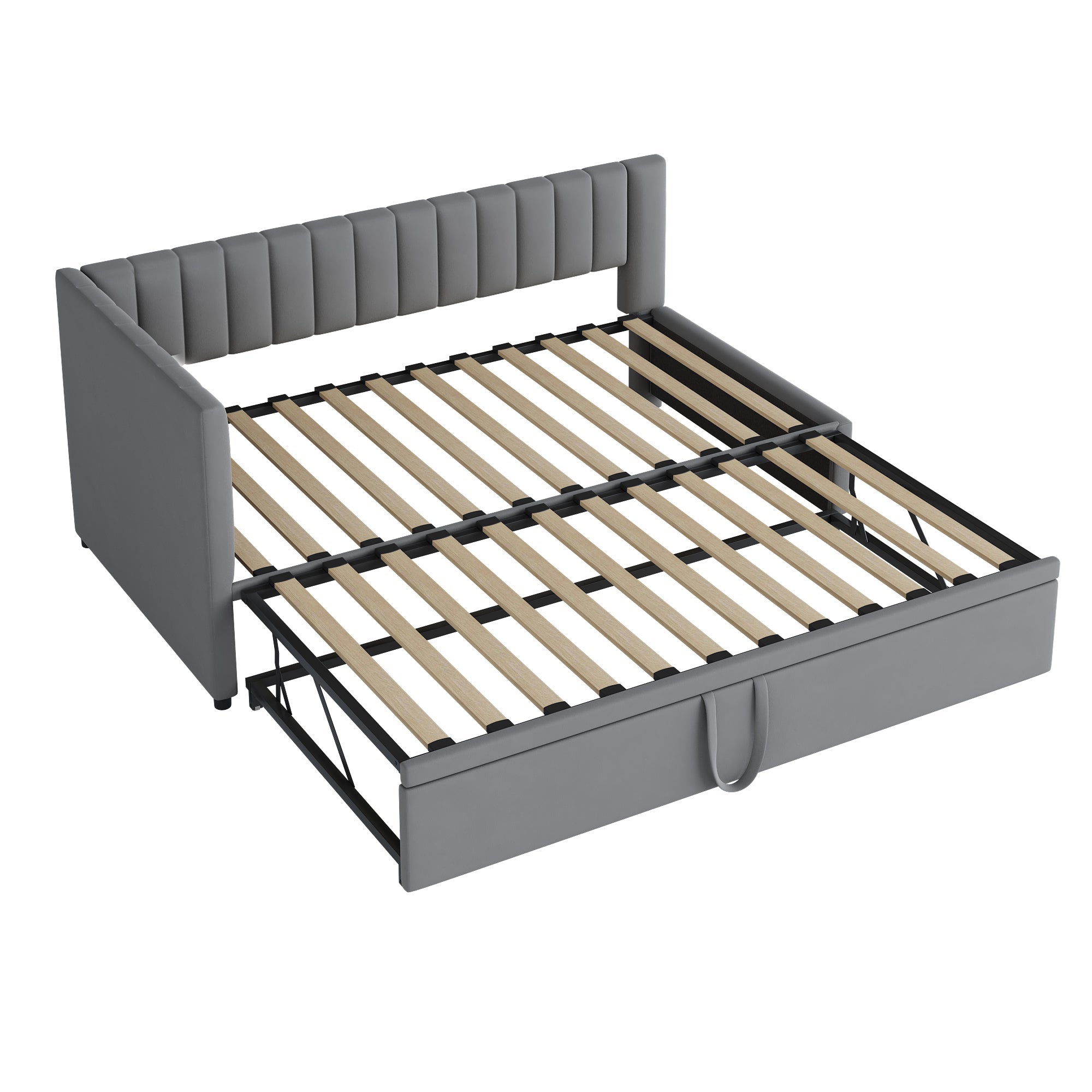 Logidon L-vorm slaapbank fluweelgrijs met onderschuifbed 90x200/180x200