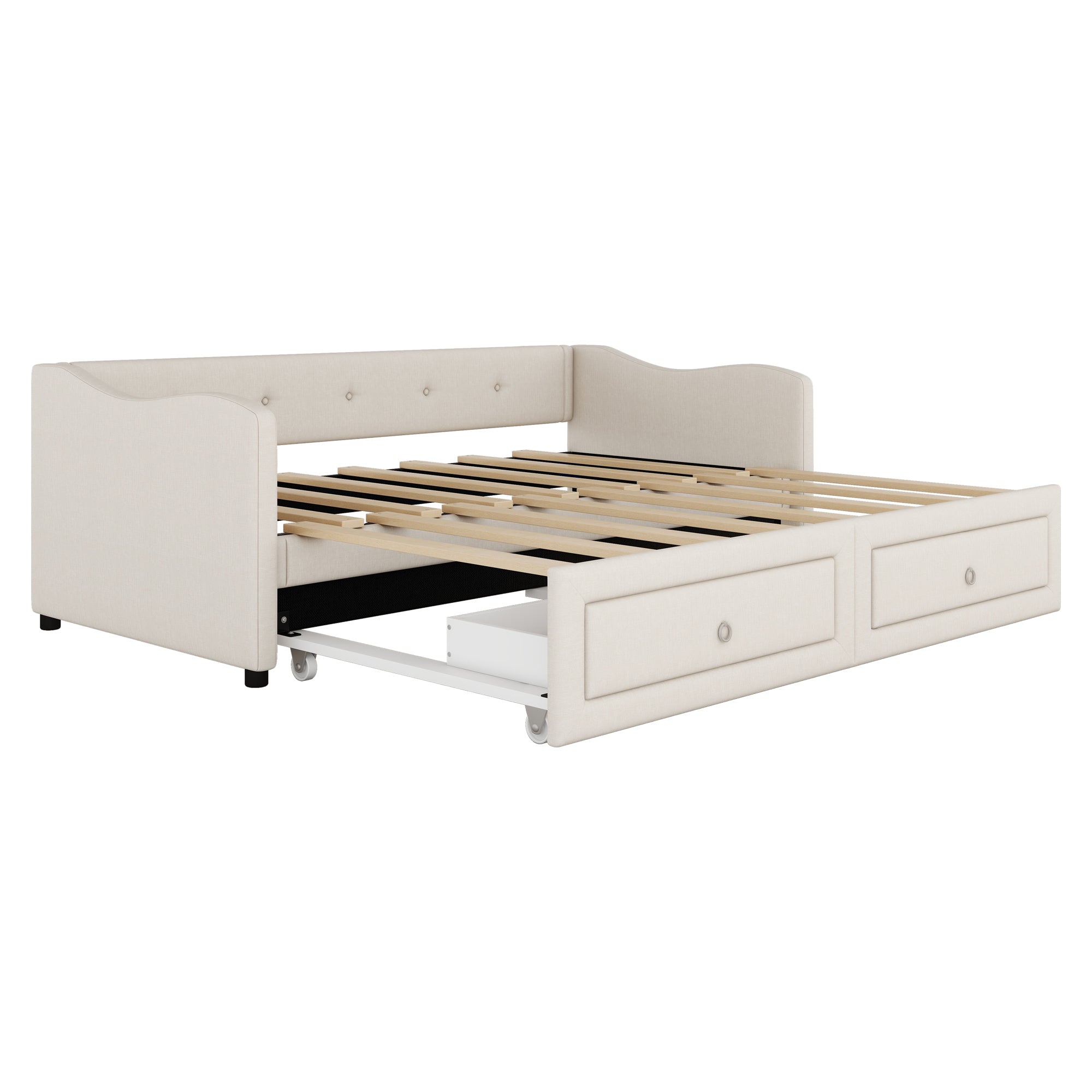 Logidon dagbed 90x200cm beige linnen met uitschuifbaar bed