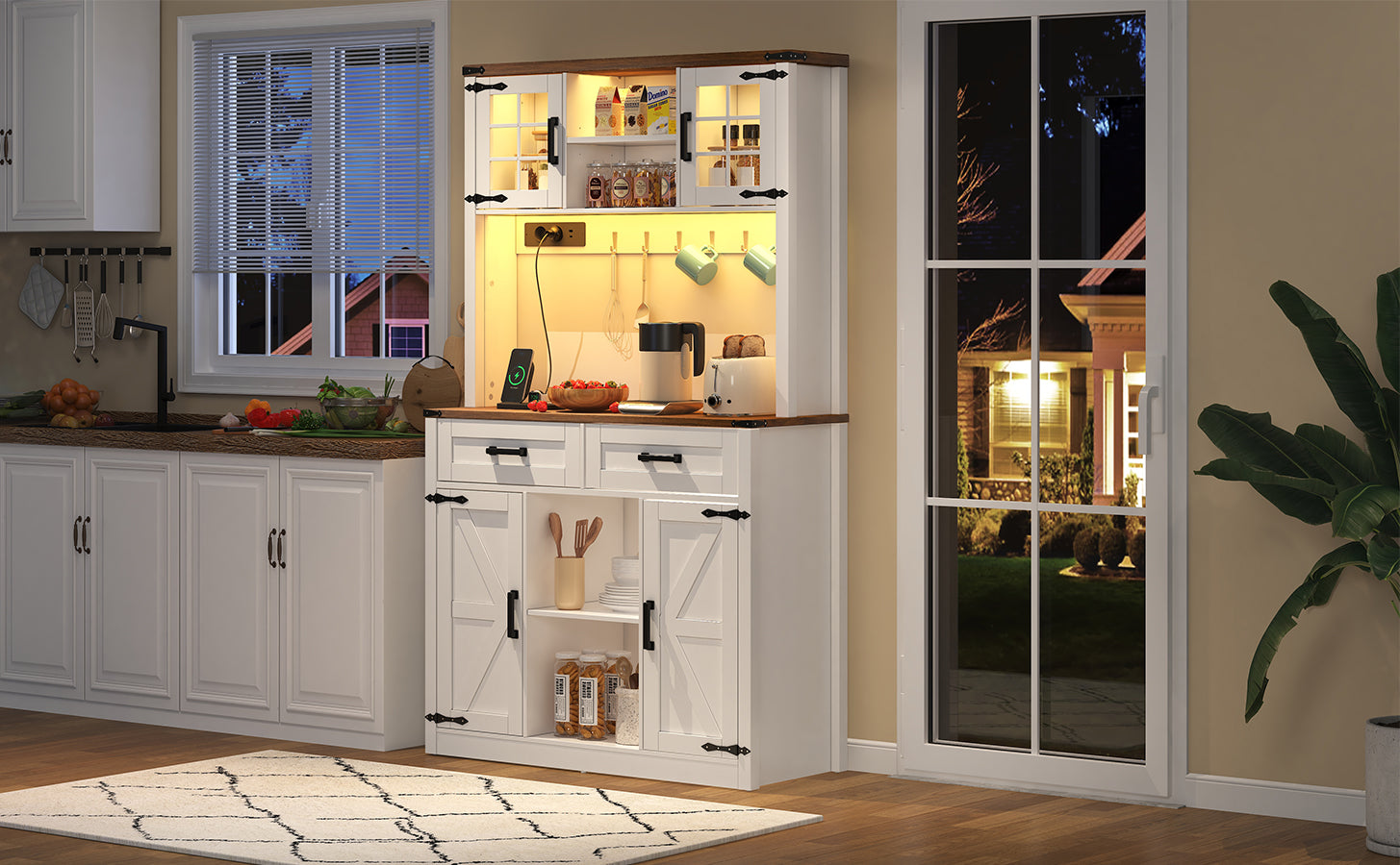 Logidon barkast met LED verlichting en stopcontacten wit 2 lades