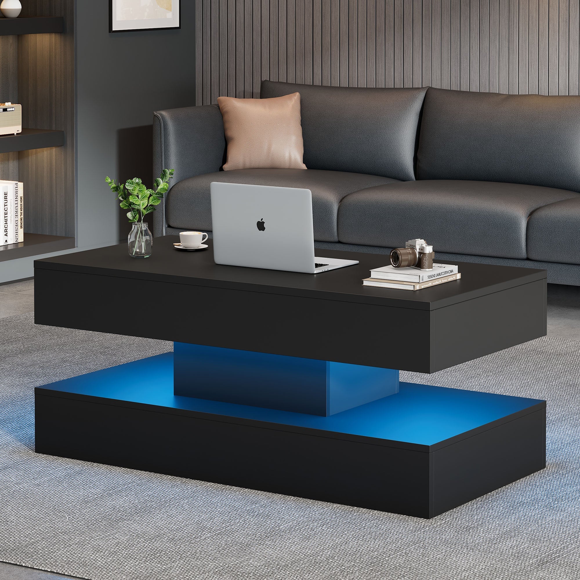 Logidon LED Salontafel met verborgen opbergruimte 100x50 cm Zwart