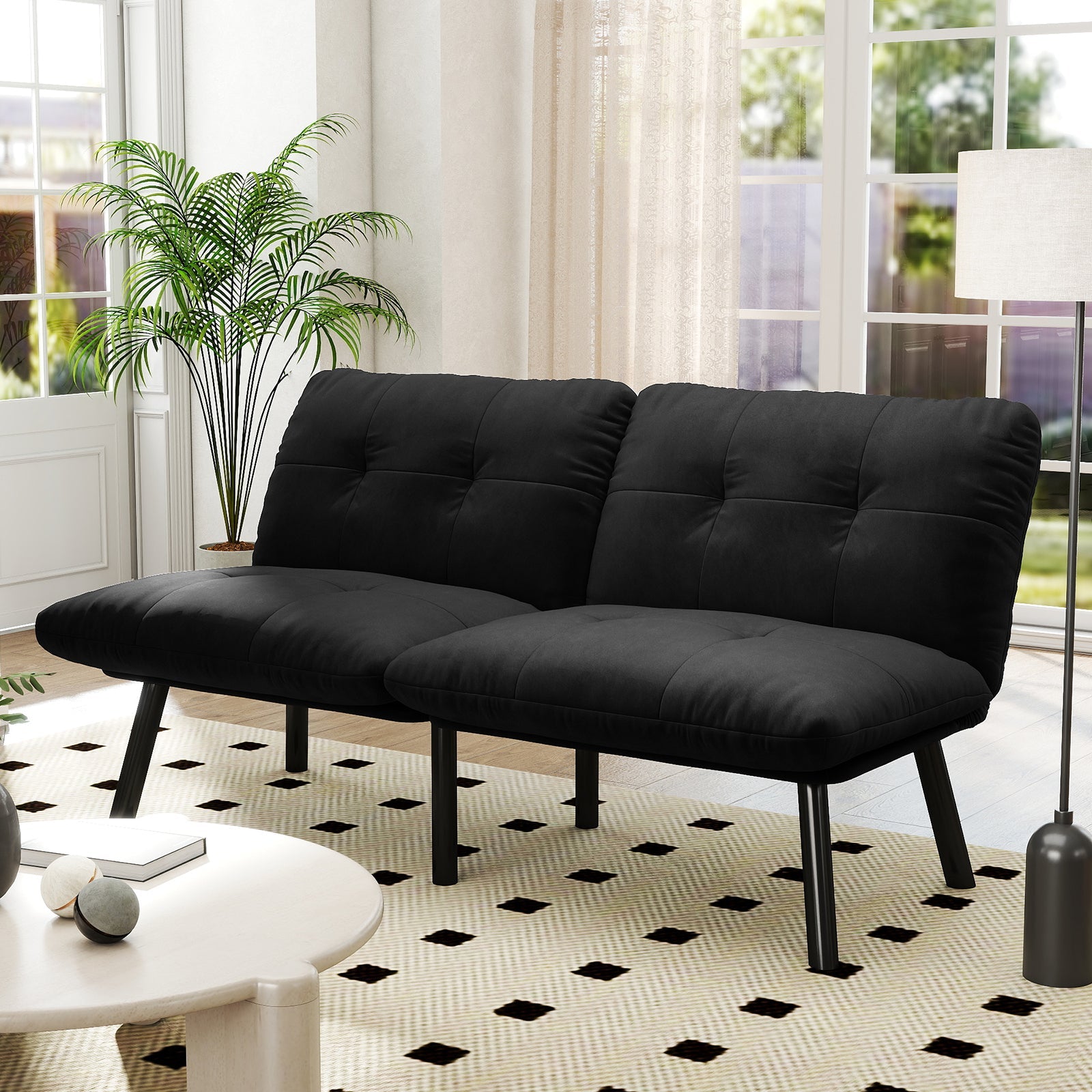 Logidon zwarte moderne slaapbank, 2-zits futon met slaapfunctie