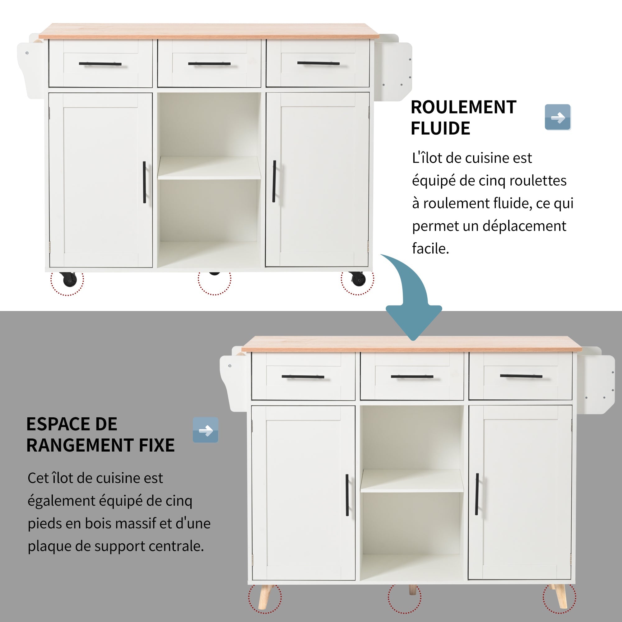 Logidon Kitchen Island White Folding Worktop Storage Door