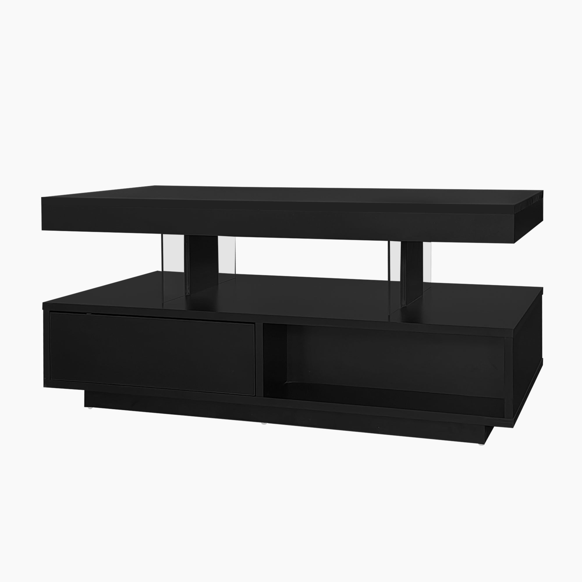 Logidon hoogglans salontafel zwart 95x50x42,5 cm glazen bladen