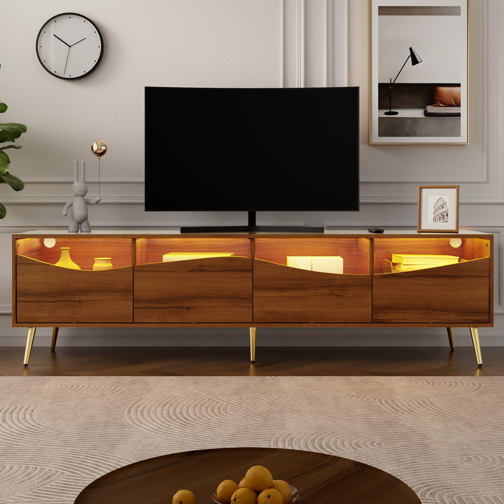 Logidon Modern TV-meubel 180x40x50 cm houtlook glasfront LED