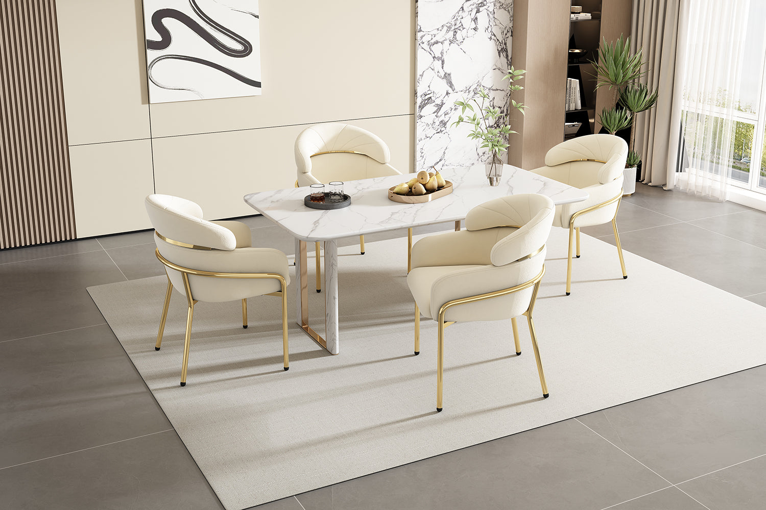 Logidon Dining Chair Set of 2 Beige Velvet with Golden Legs