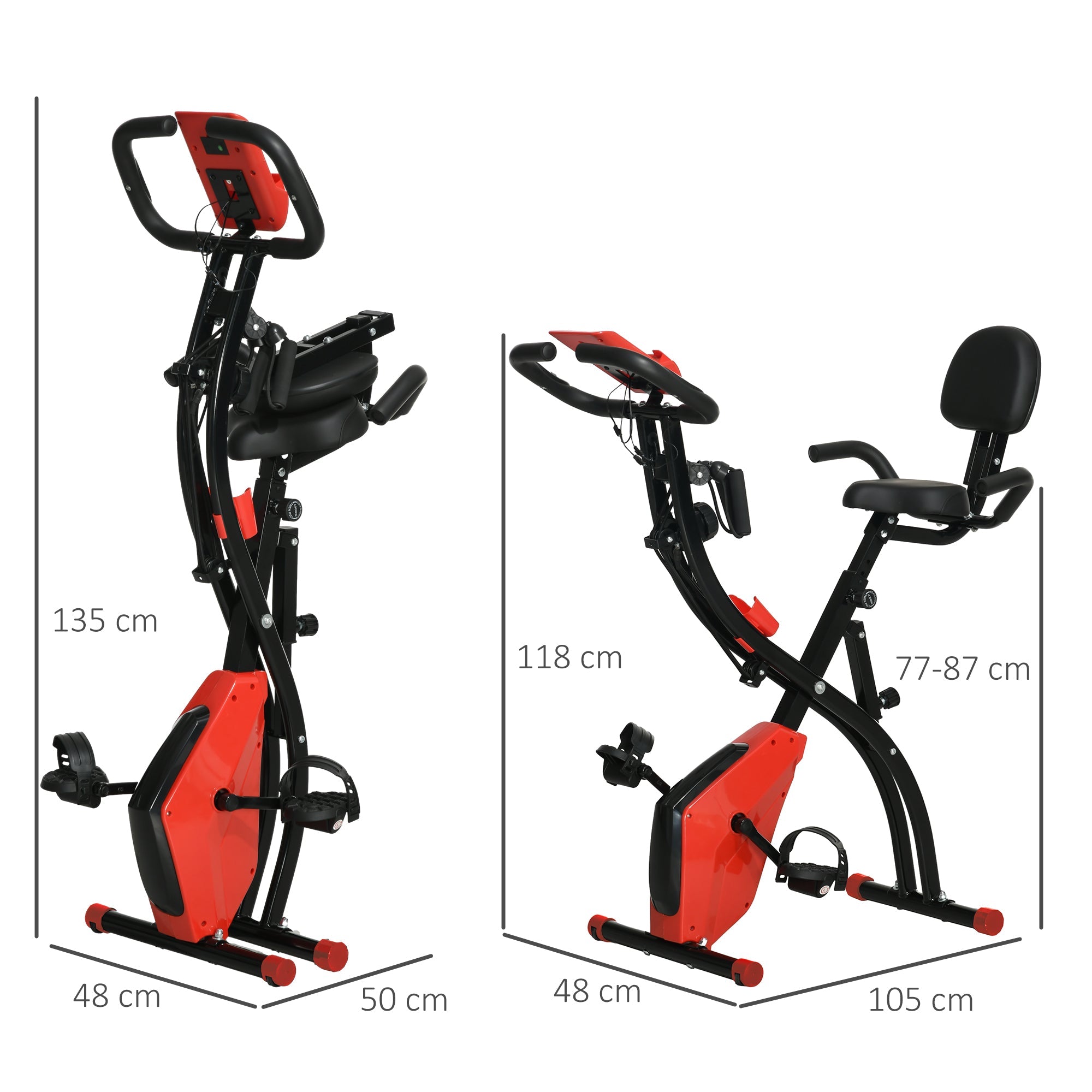 Logidon 2-in-1 hometrainer rood LCD-display Magnetische weerstand met 8 niveaus