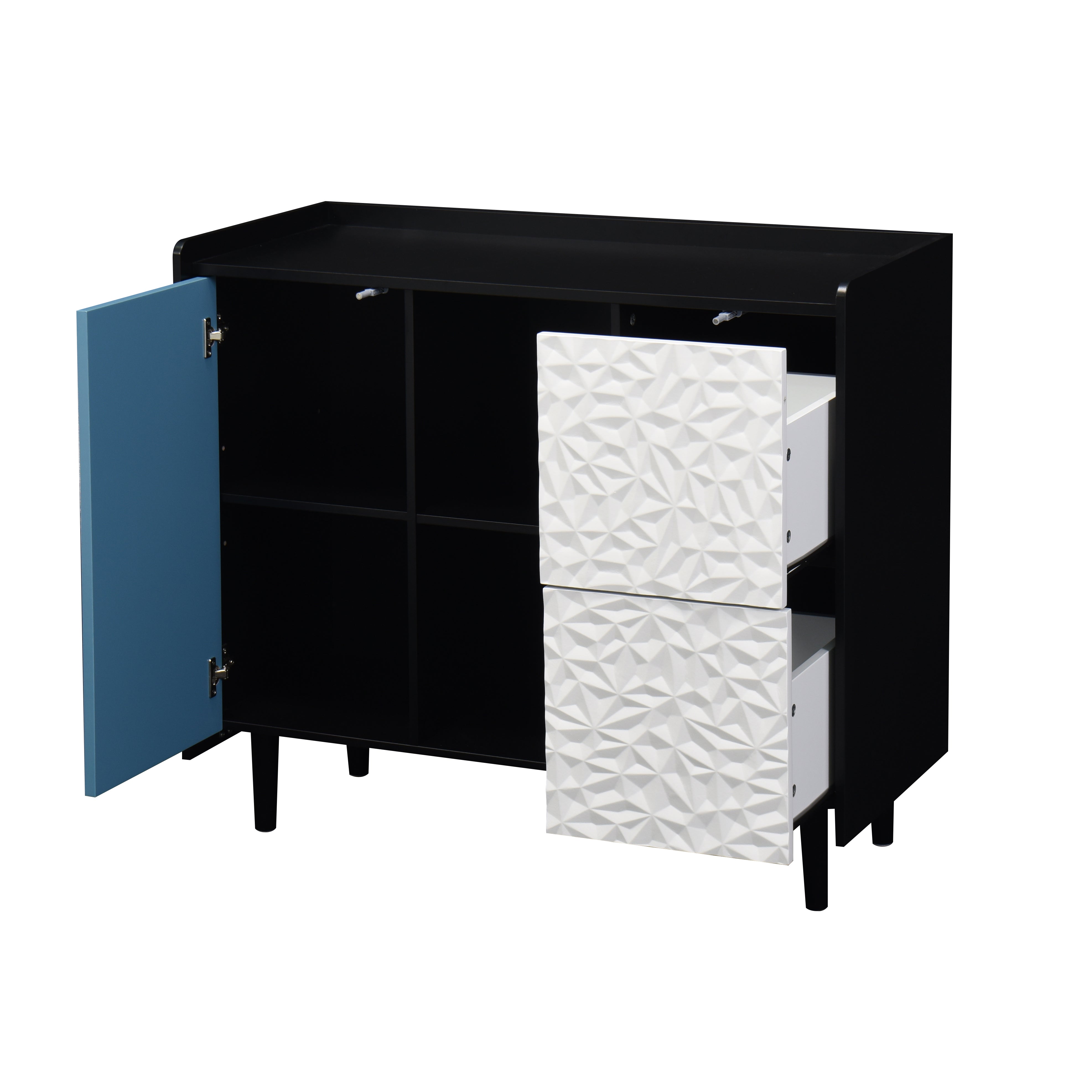 Logidon Dressoir Buffetkast 90 cm Blauw Wit Geometrische Fronten