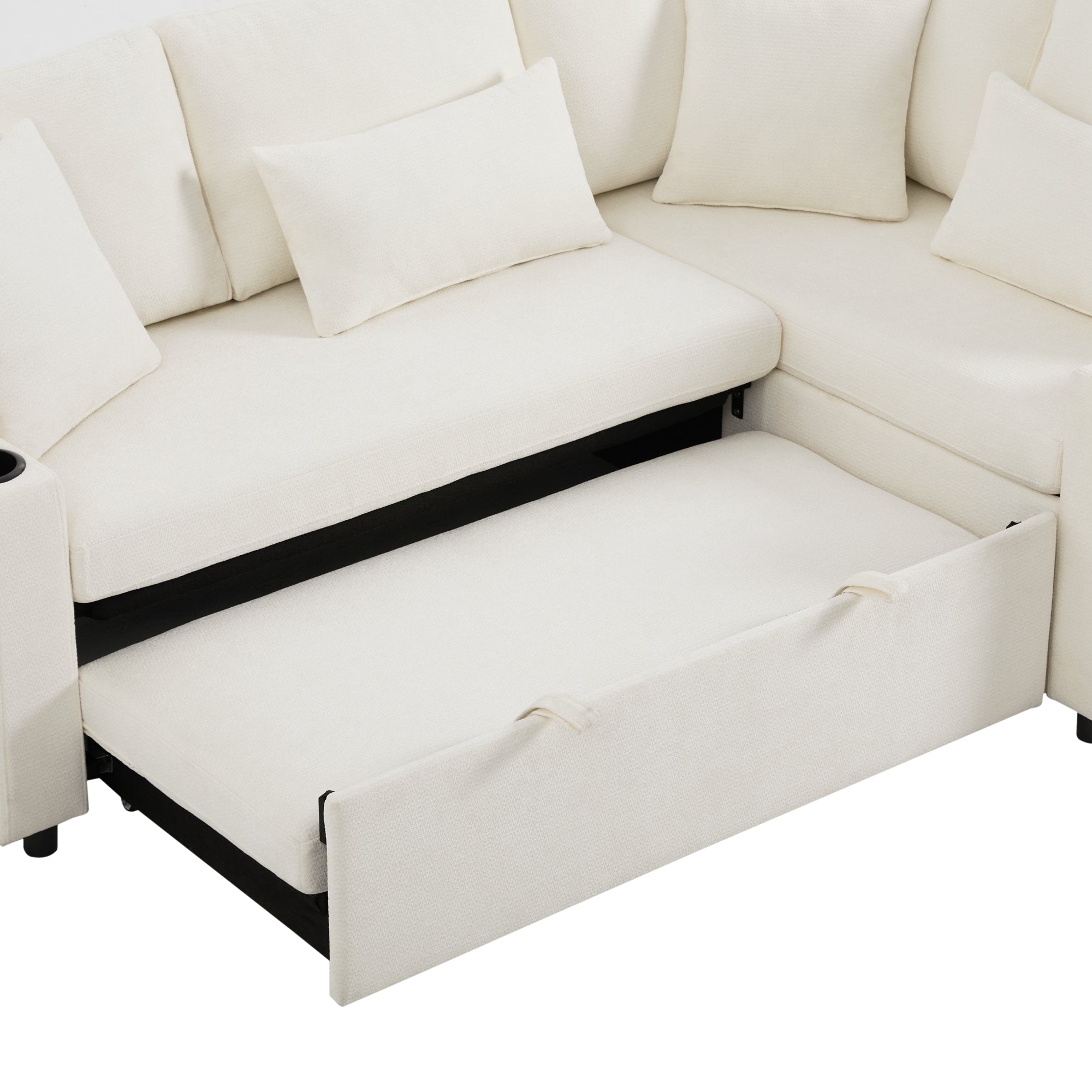 Logidon L-vorm hoekbank beige slaapbank opbergruimte USB-oplaadpoort