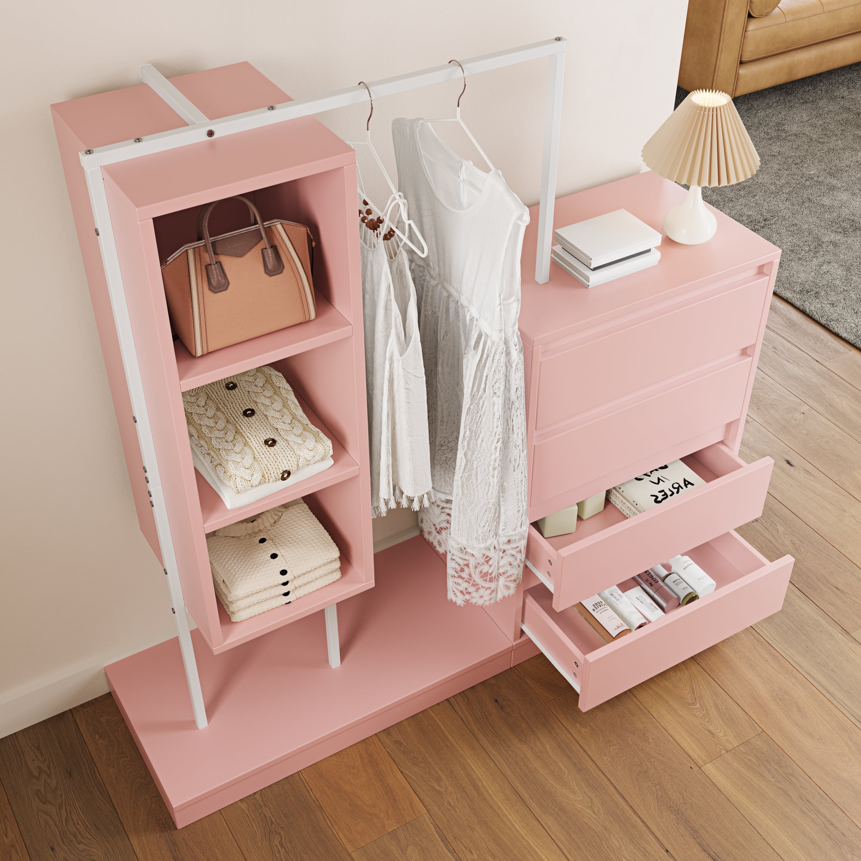 Logidon Kledingkast Roze 140x40x135 cm met lades en roede