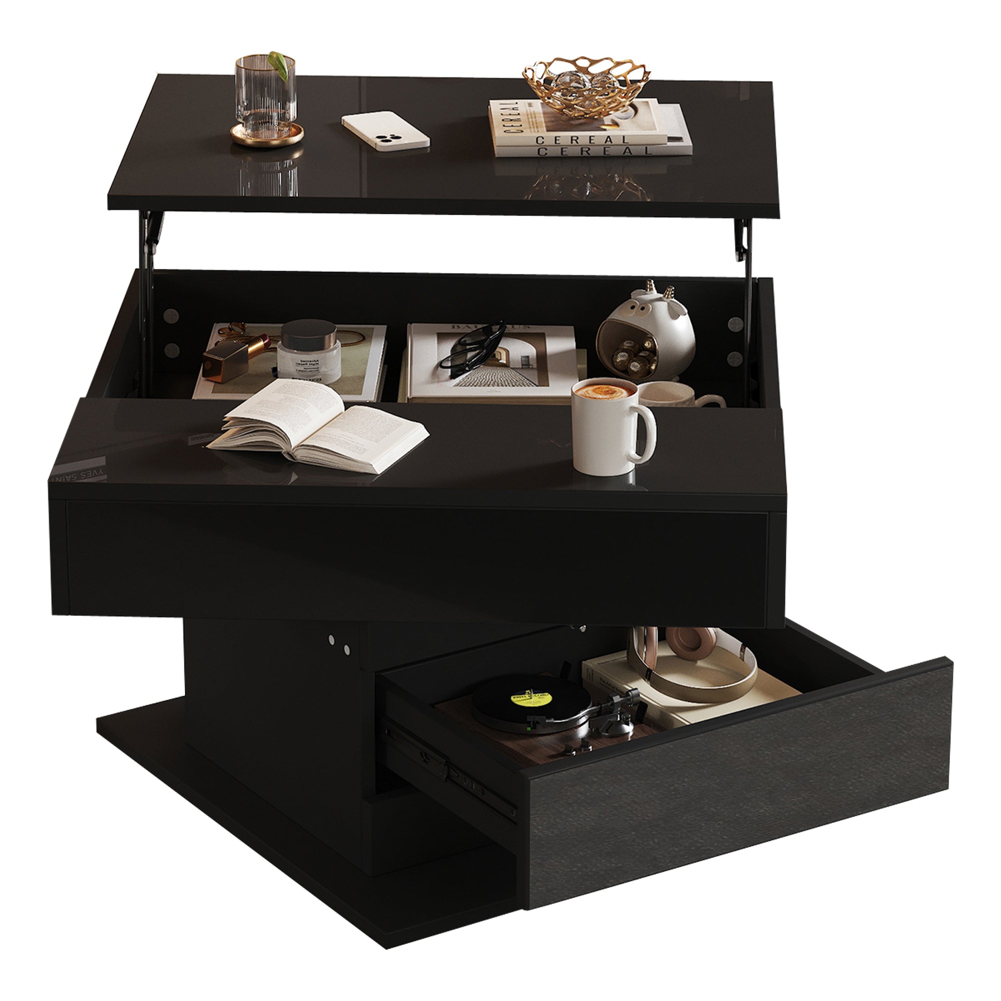 Logidon Salontafel 70x70 cm met draaibaar blad en lade zwart