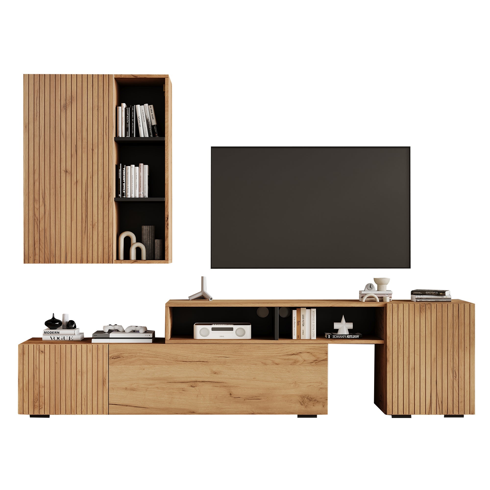 Logidon TV wall unit set display case two parts up to 265 cm oak black