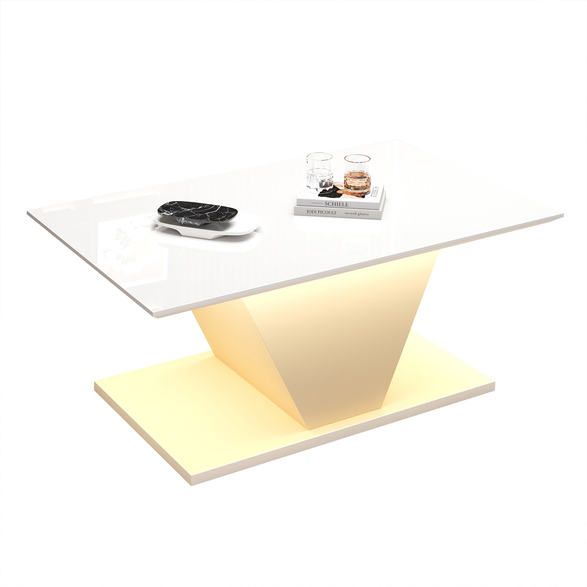 Logidon V-vorm salontafel wit hoogglans LED verlichting 100x50x46 cm
