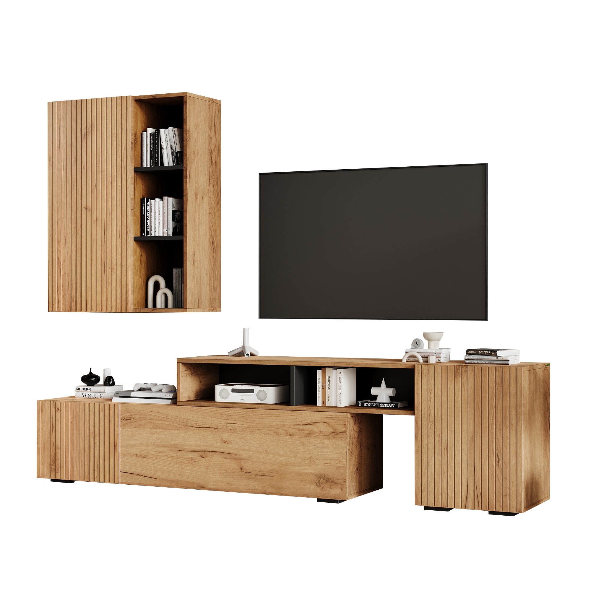 Logidon TV wall unit set display case two parts up to 265 cm oak black