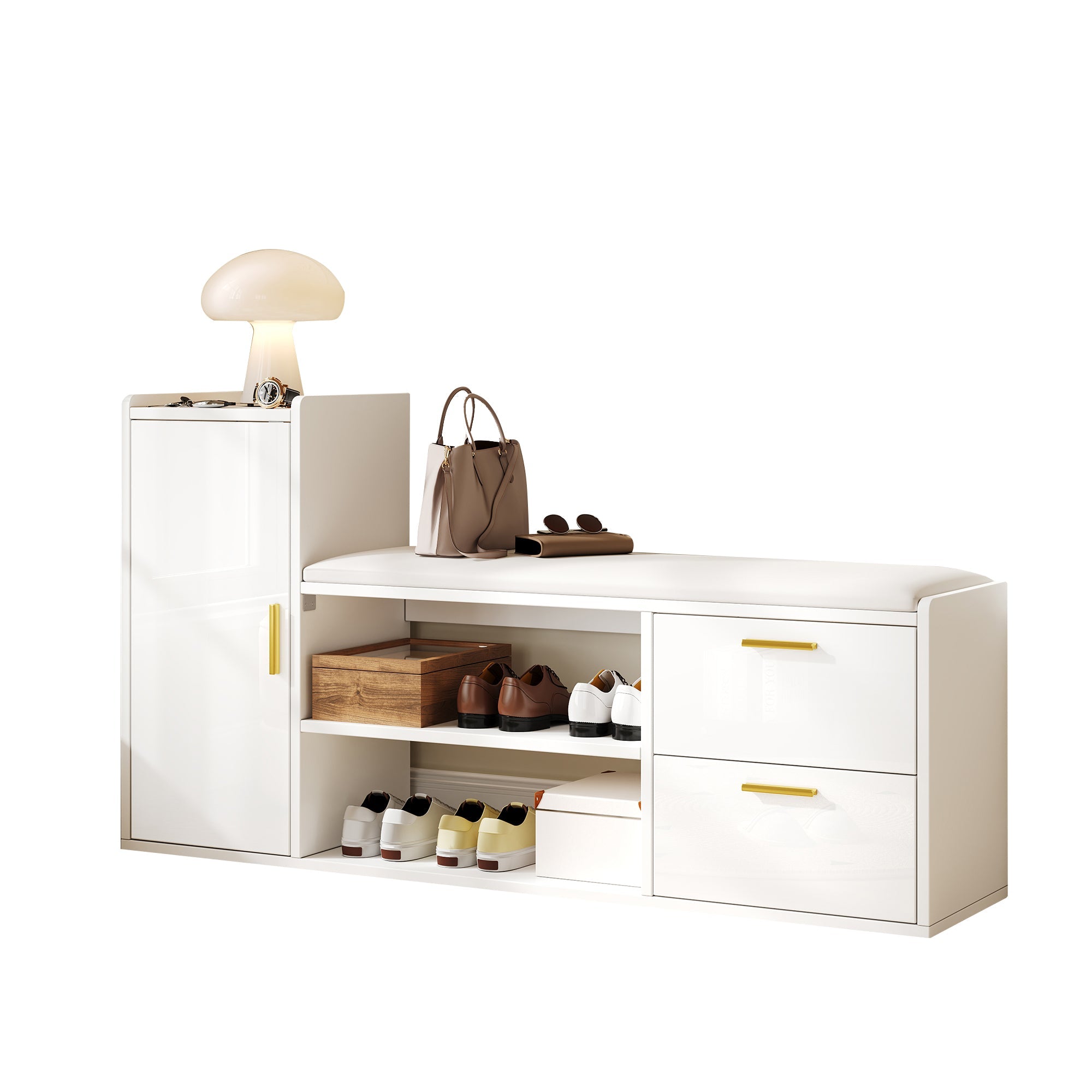 Logidon schoenenbank wit hoogglans 128x30x68 cm met 2 lades