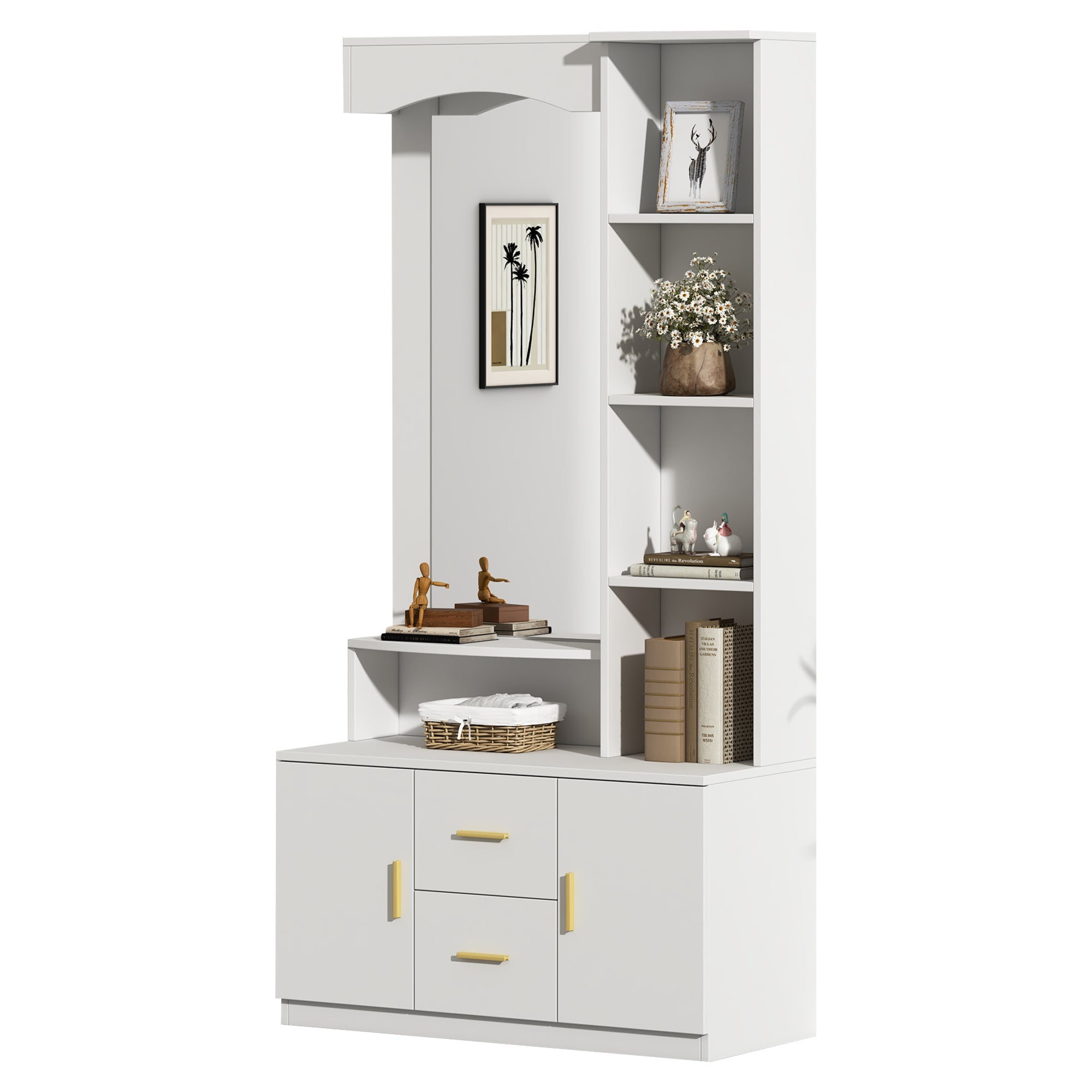 Logidon 90x40x180 cm halkast wit met spiegel en schoenenkast