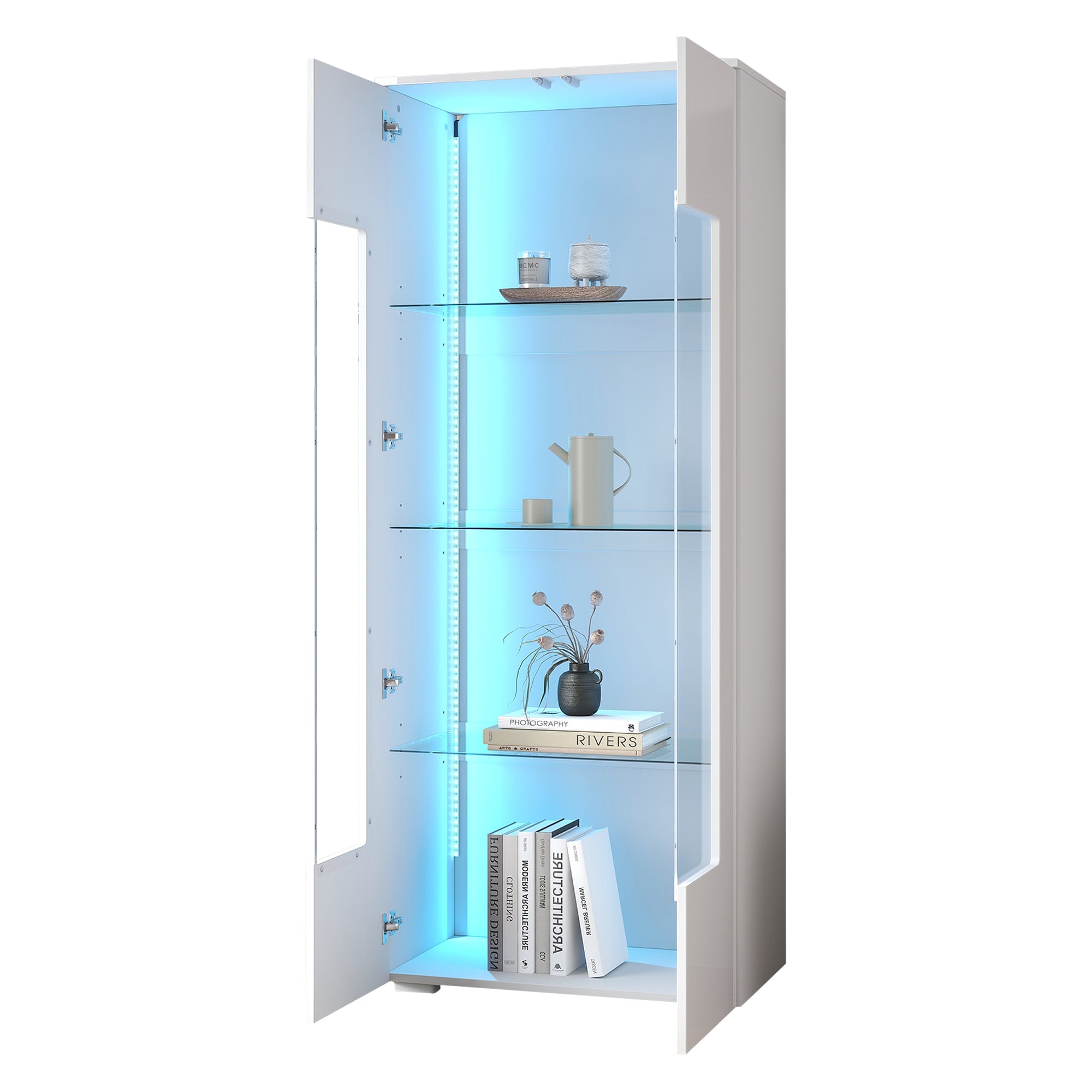 Logidon hoogglans vitrinekast 70x40x173 cm wit met LED-verlichting