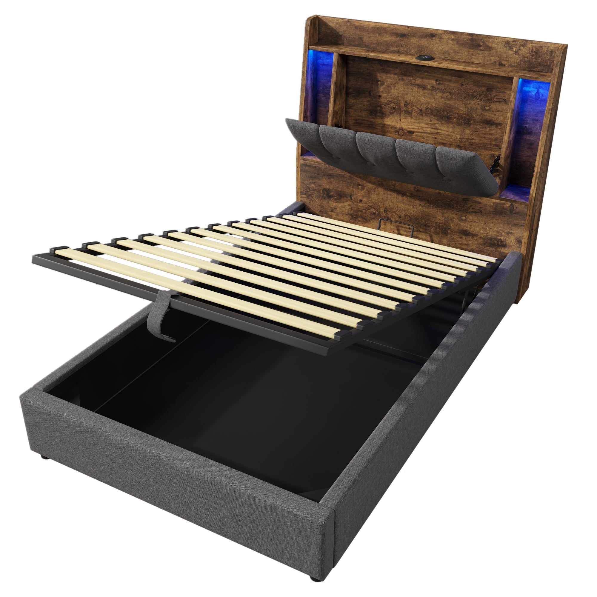 Logidon gestoffeerd bed 90x200 grijs met USB TypeC oplaadfunctie
