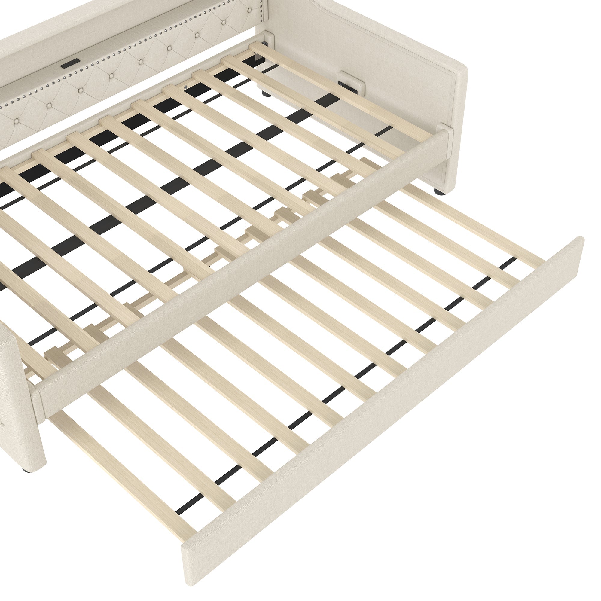 Logidon Daybed 90x200 beige linnen slaapbank LED USB lattenbodem