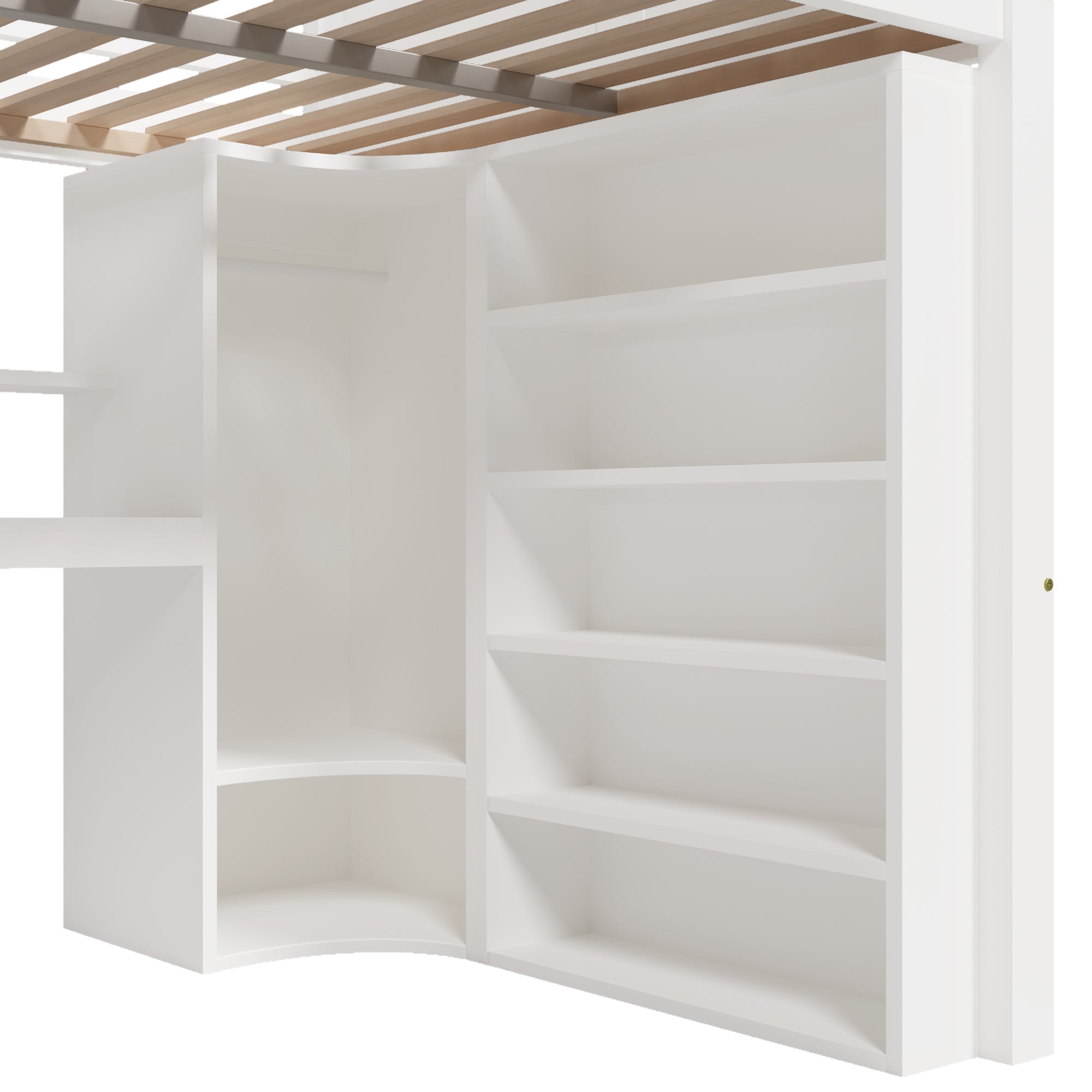 Logidon hoogslaper, 140x200cm, met LED verlichting, kledingkast, bureau, lades, opbergvakken, zonder matras, wit