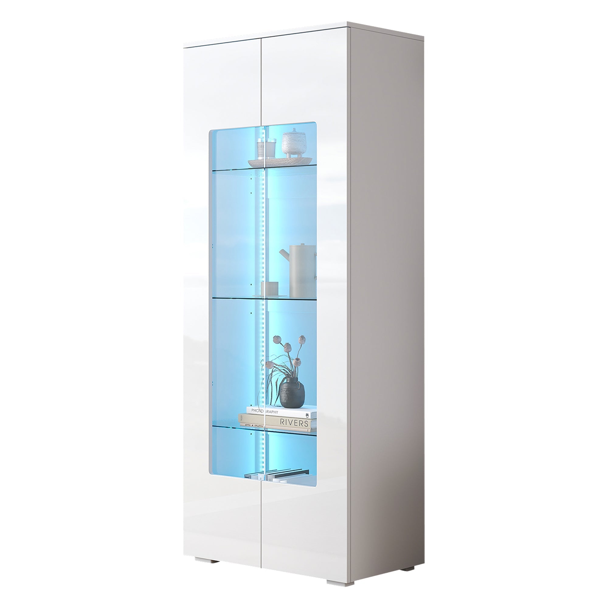 Logidon hoogglans vitrinekast 70x40x173 cm wit met LED-verlichting