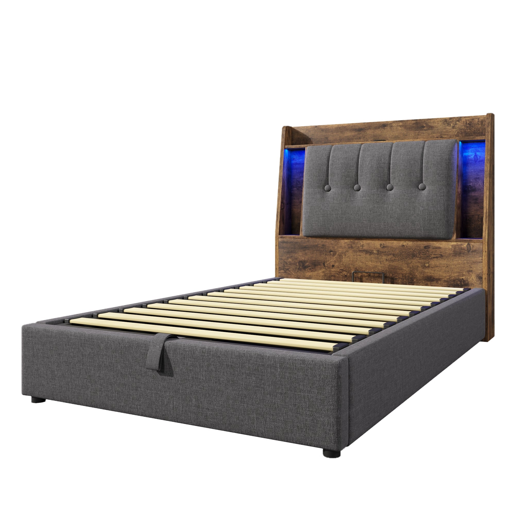 Logidon gestoffeerd bed 90x200 grijs met USB TypeC oplaadfunctie