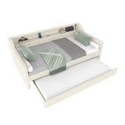 Logidon Daybed 90x200 beige linnen slaapbank LED USB lattenbodem