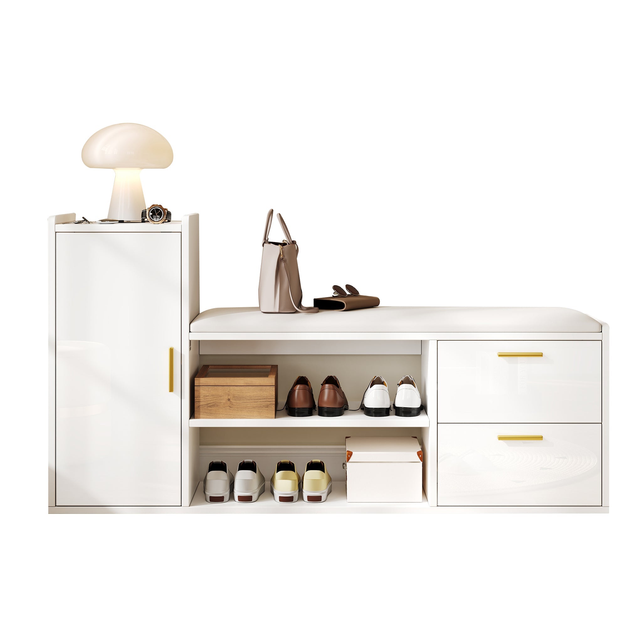Logidon schoenenbank wit hoogglans 128x30x68 cm met 2 lades