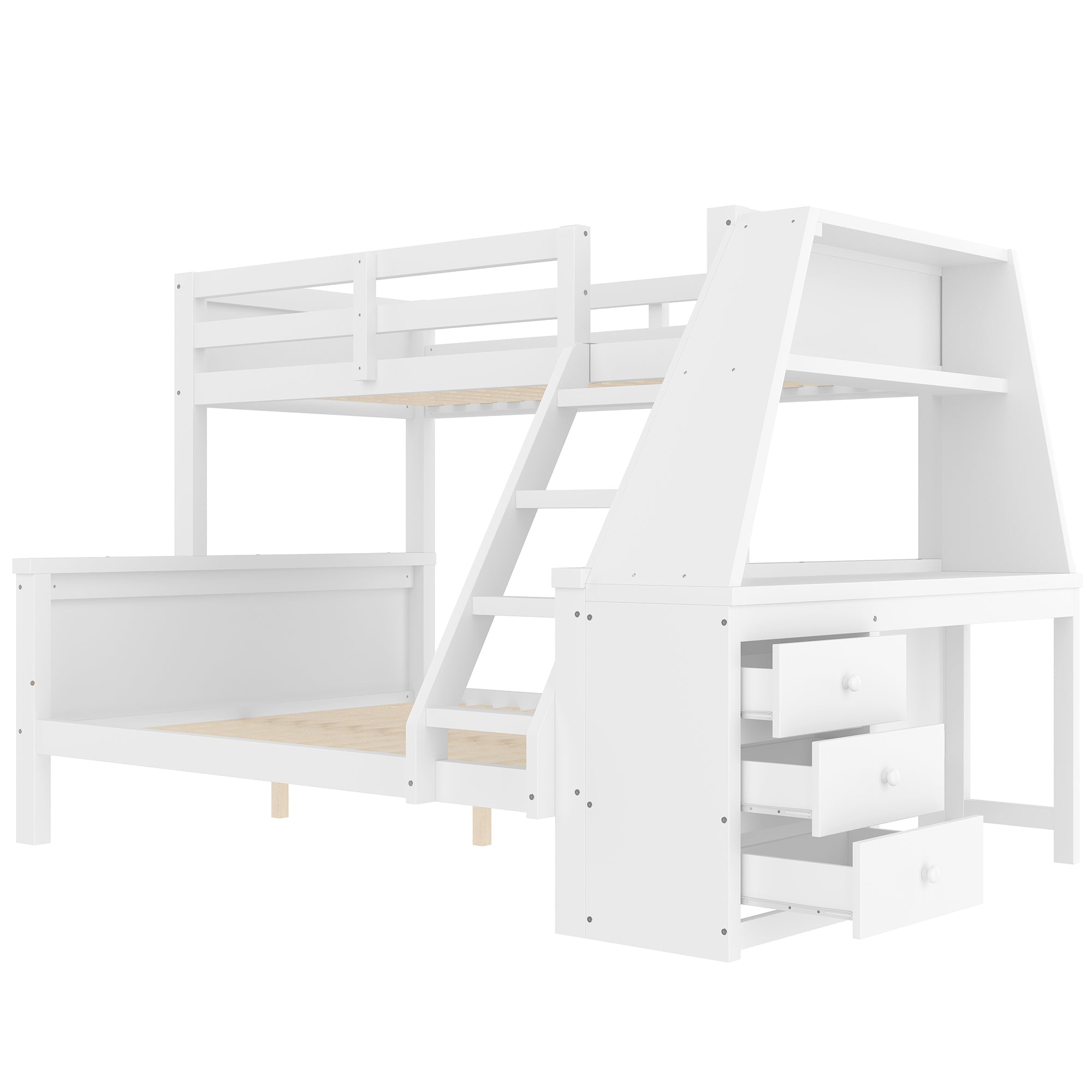 Logidon Bunk Bed 90x200 and 140x200 with Table and Storage Space White