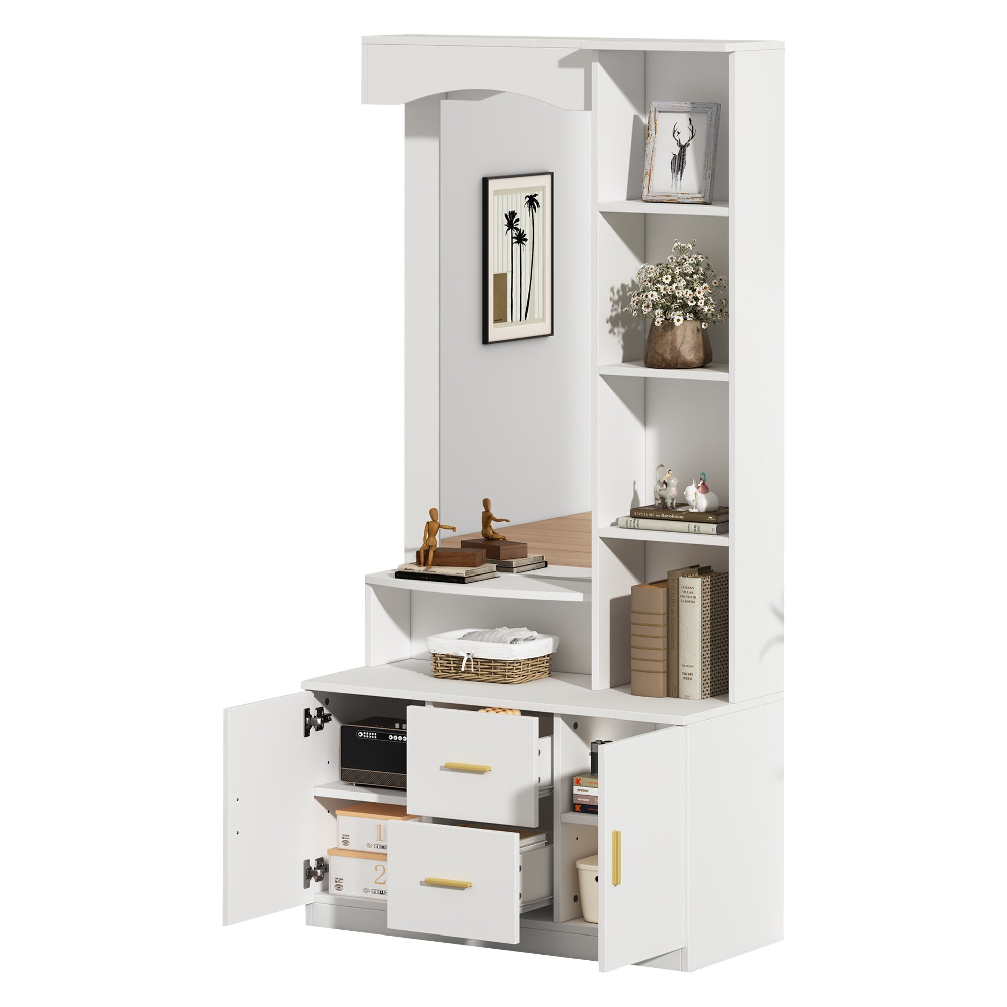 Logidon 90x40x180 cm halkast wit met spiegel en schoenenkast