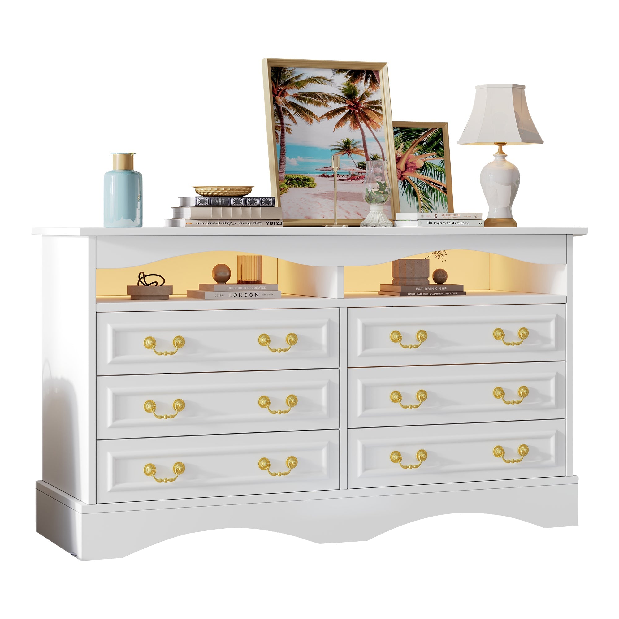Logidon Dressoir 120x40x70 met LED-licht en halfopen opbergruimte Wit