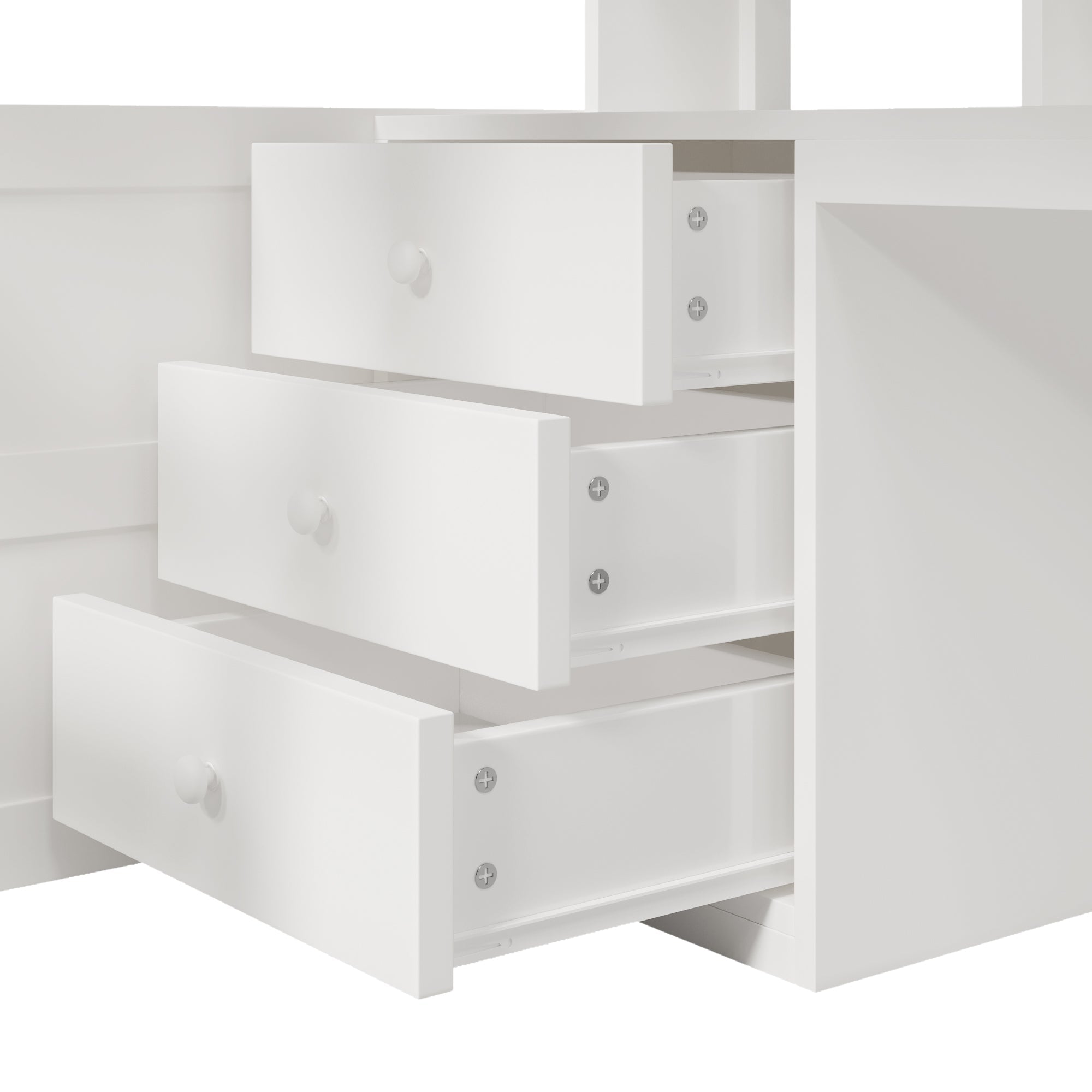 Logidon hoogslaper, 140x200cm, met LED verlichting, kledingkast, bureau, lades, opbergvakken, zonder matras, wit