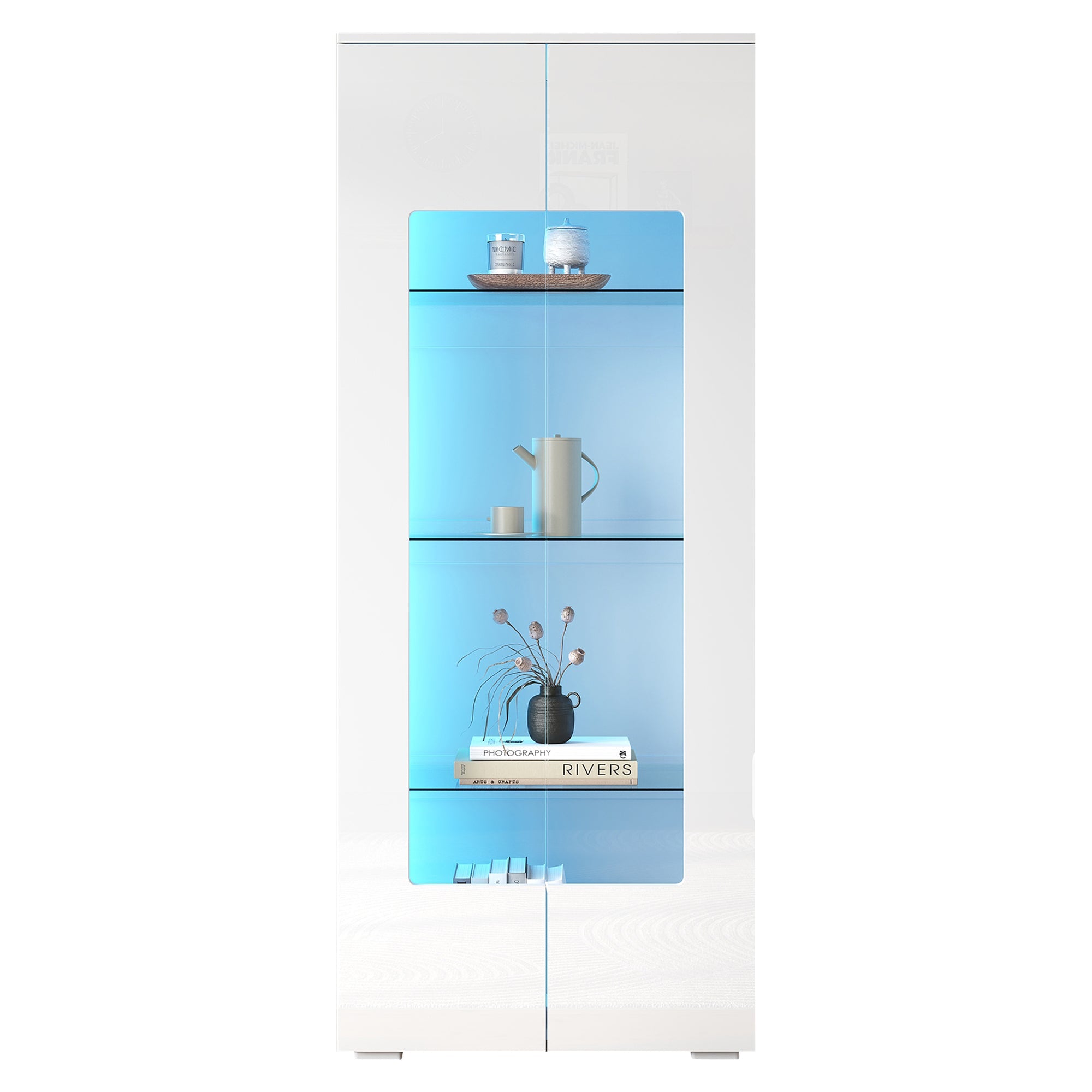 Logidon hoogglans vitrinekast 70x40x173 cm wit met LED-verlichting