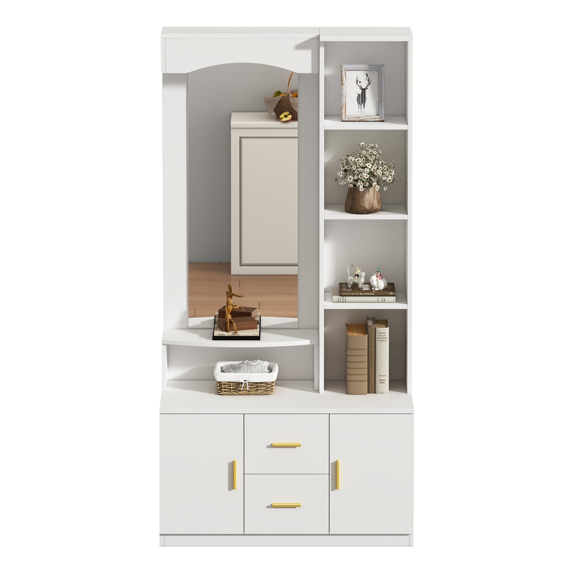 Logidon 90x40x180 cm halkast wit met spiegel en schoenenkast