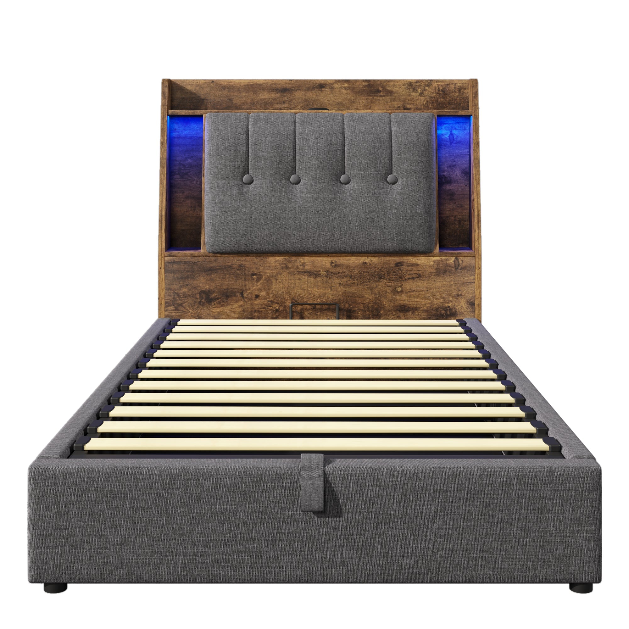 Logidon gestoffeerd bed 90x200 grijs met USB TypeC oplaadfunctie