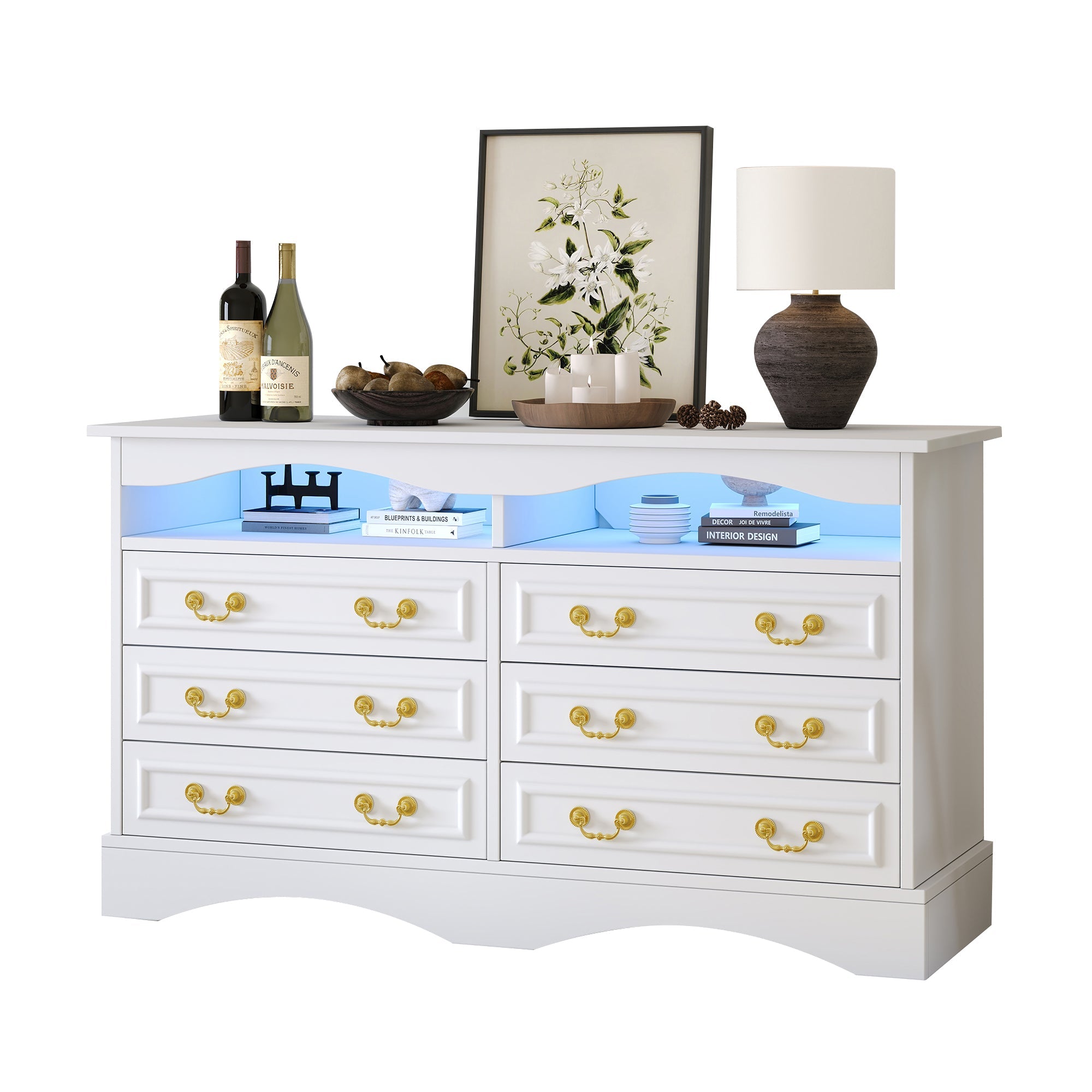 Logidon Dressoir 120x40x70 met LED-licht en halfopen opbergruimte Wit