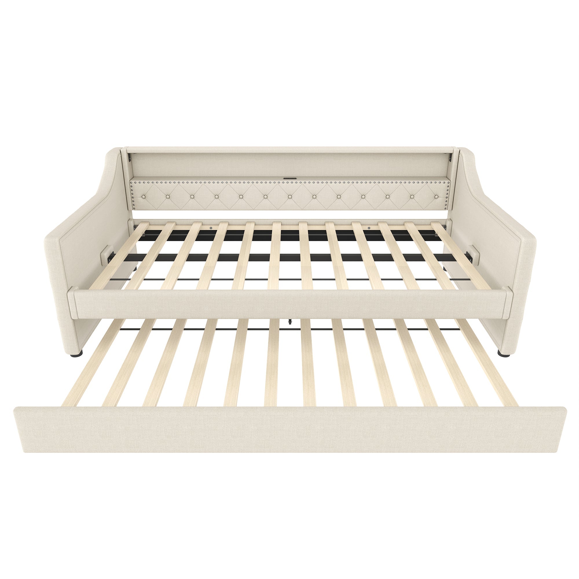 Logidon Daybed 90x200 beige linnen slaapbank LED USB lattenbodem