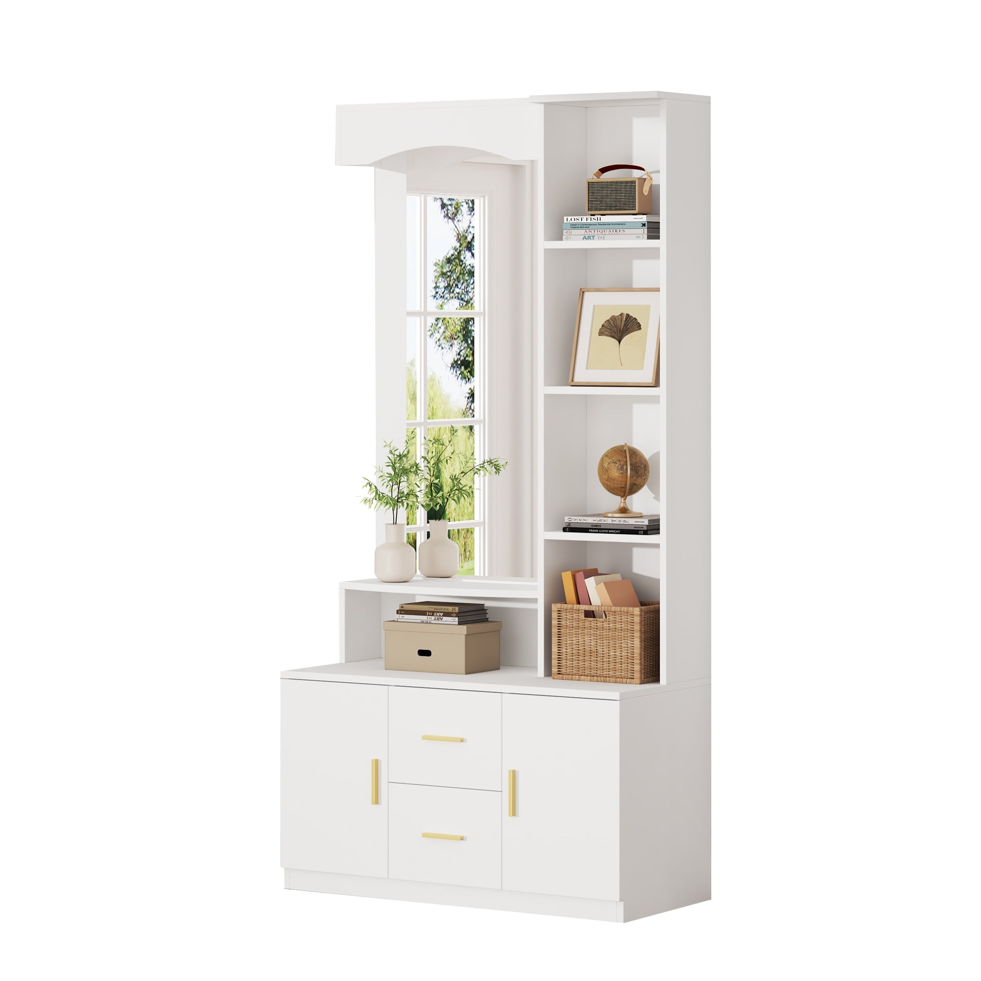 Logidon 90x40x180 cm halkast wit met spiegel en schoenenkast