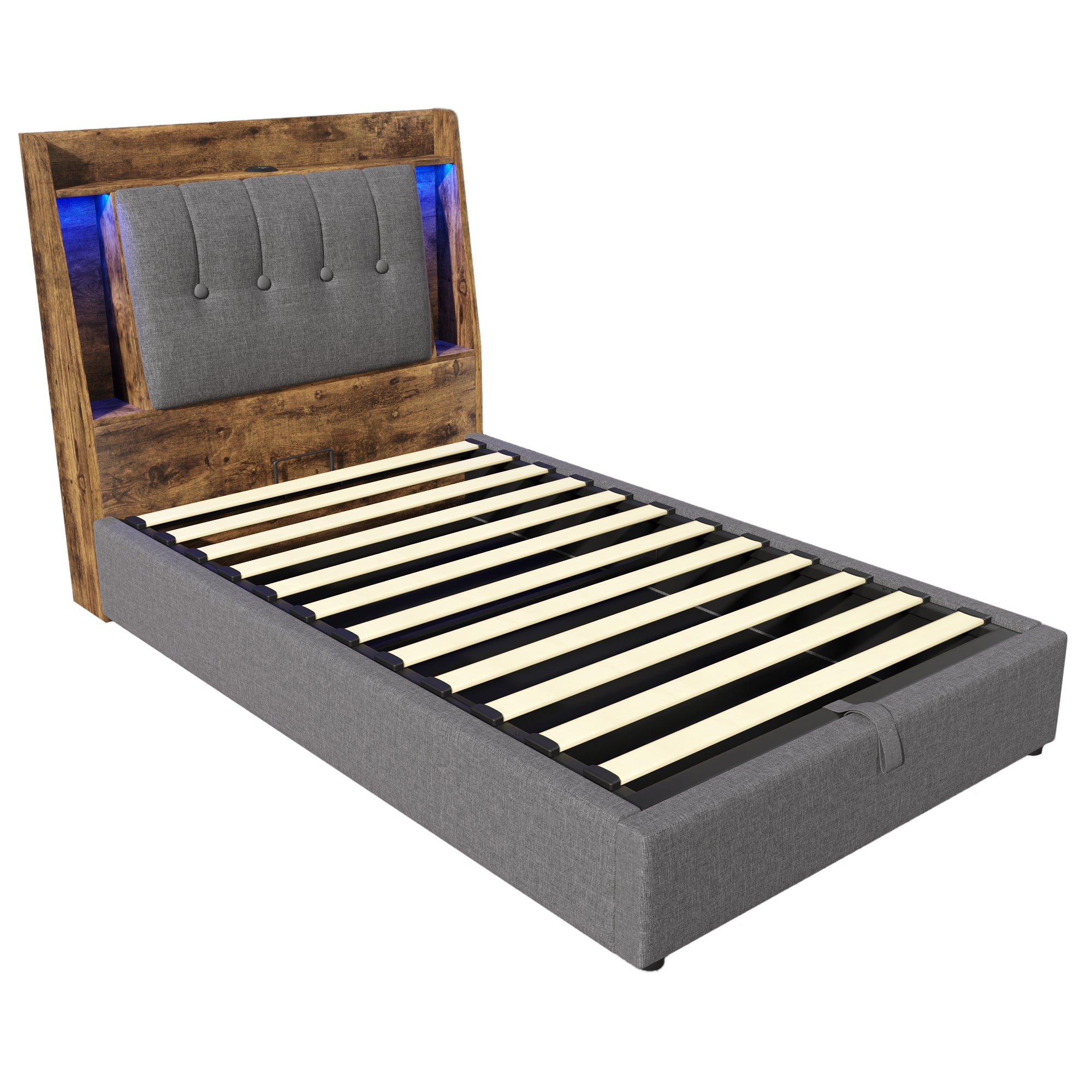 Logidon gestoffeerd bed 90x200 grijs met USB TypeC oplaadfunctie